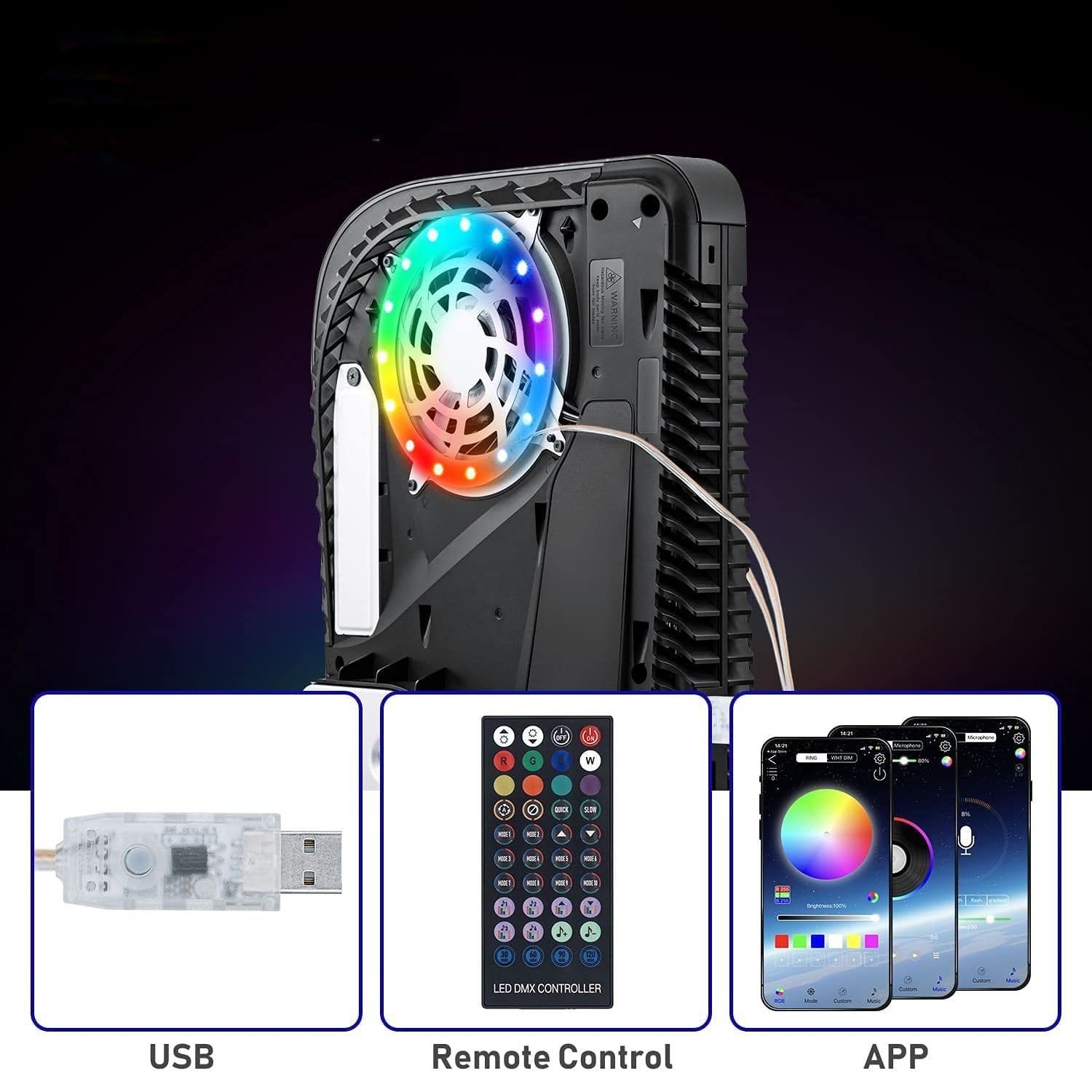 Farben 8 LED-Lichtleiste, USB-Taste/Fernbedienung/App, PS5-Konsole Tadow PlayStation 5-Controller
