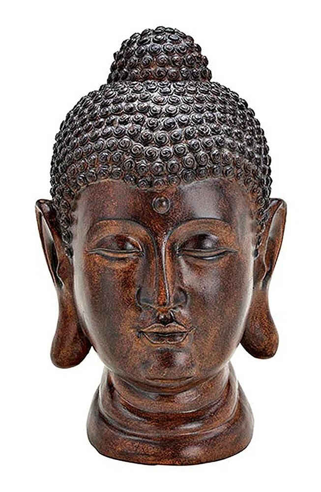 NO NAME Skulptur Großer, brauner Buddha-Kopf in Holzoptik, Perfekt zu jedem Anlass - Geburtstag, Weihnachten, Dekofigur