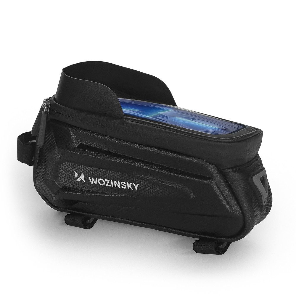 Wozinsky Rahmentasche Oberrohrtasche Fahrradtasche Handytasche (Spar-Set, 1-tlg., 24 x 10 x 8 cm robust), Handyfenster, wasserdicht, reflektierend, 1,7 l
