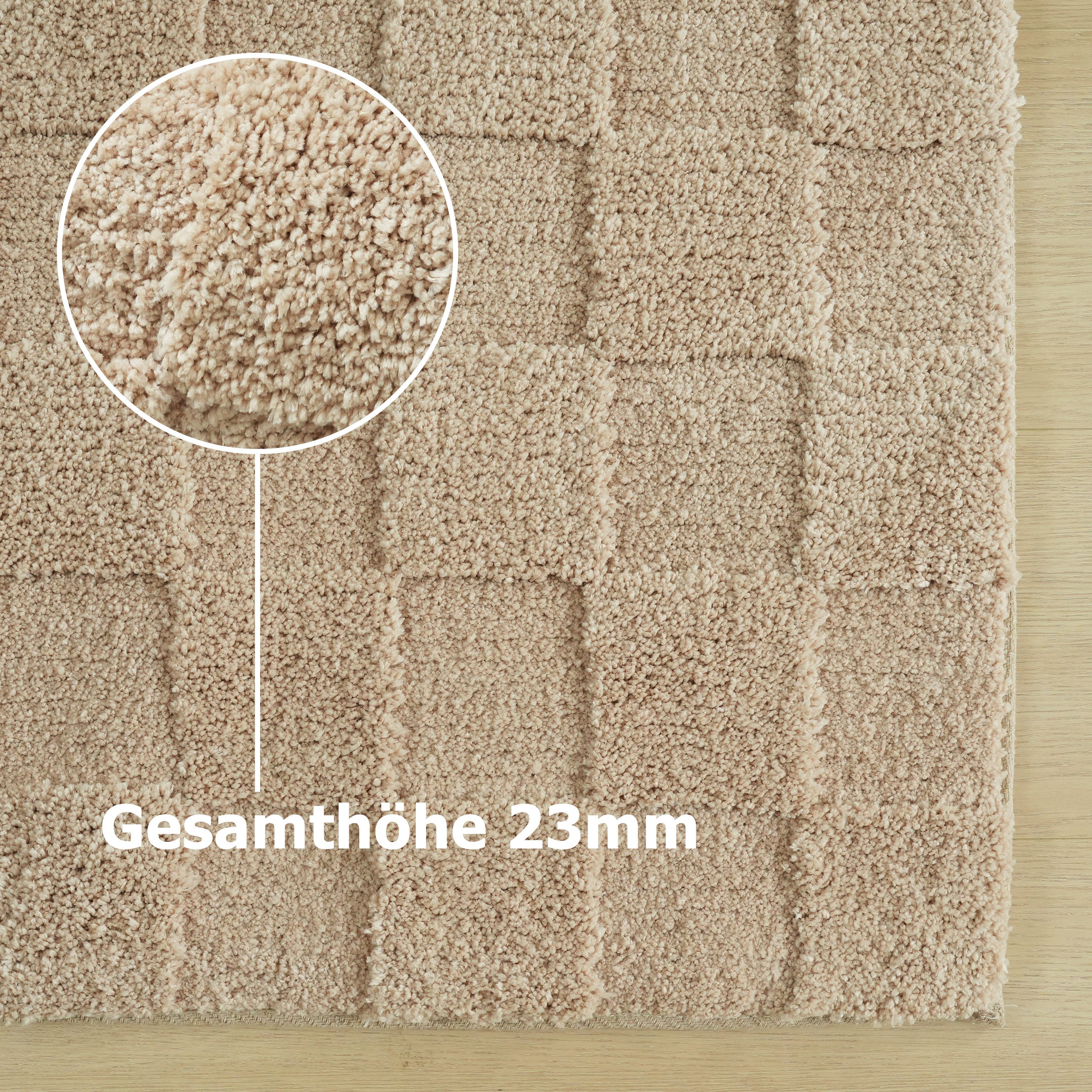 LeGer Home by Lena Gercke Teppich Esmé, Hochflor-Teppiche, weich, Boho, rechteckig, Höhe: 23 mm, Hoch-Tief-Struktur, Uni, Kästchen, Wohnzimmer, Schlafzimmer, Es – Bild 5 von 5