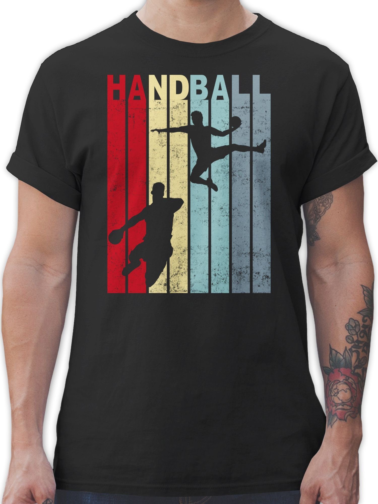 Shirtracer T-Shirt Handballspieler Vintage Handball WM 2023 Trikot Ersatz 01 Schwarz