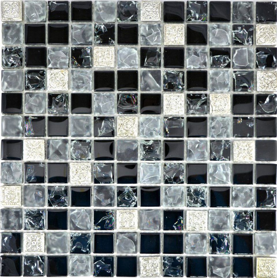 Mosani Mosaikfliesen Glasmosaik Resin Mosaikfliesen grau schwarz matt / 10 Matten
