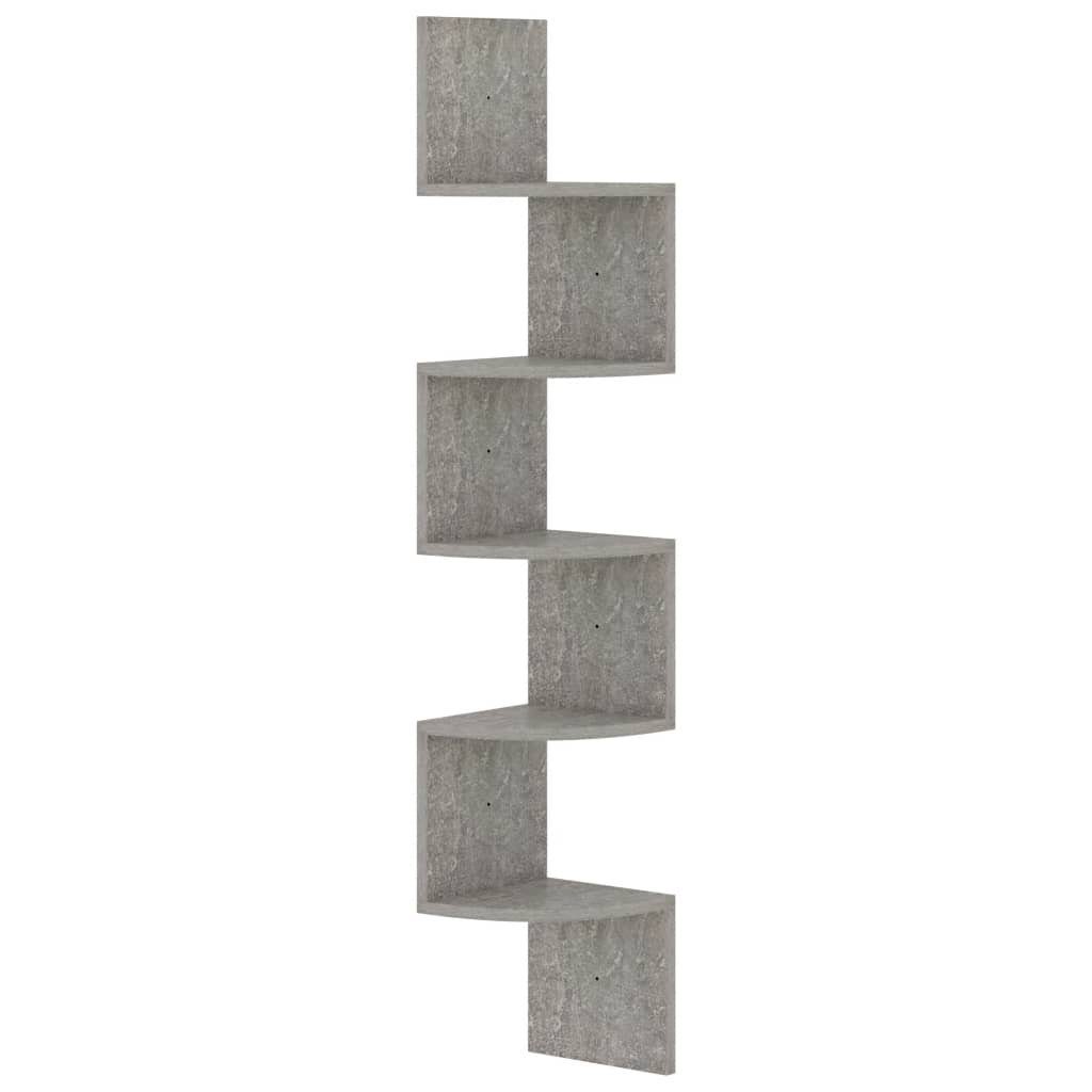 furnicato Wandregal Elegantes Wand-Eckregal Betongrau 19x19x123 cm aus Holzwerkstoff, 1-tlg., Stabile Eckregal-Ablage mit abgerundeten Böden für Ihren Wohnraum
