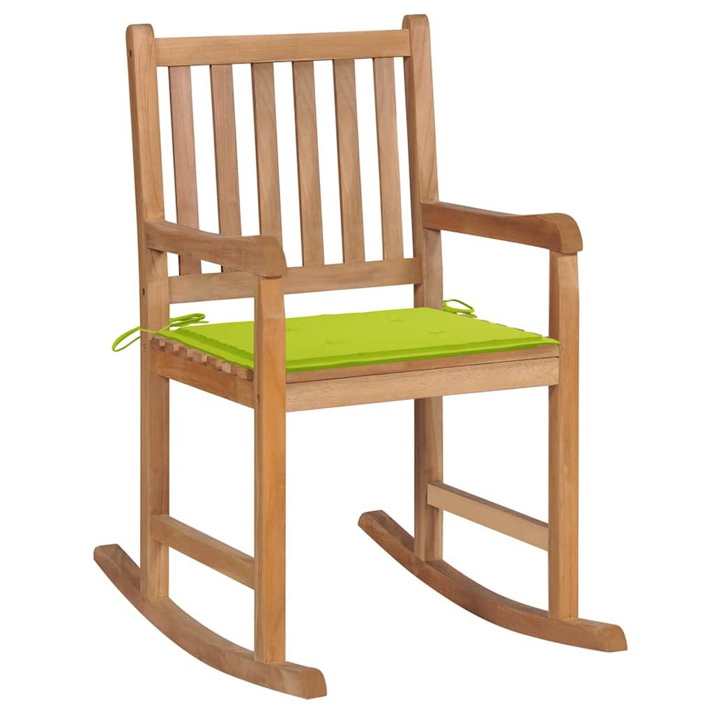vidaXL Schaukelstuhl, Schaukelstuhl mit Hellgrünem Kissen Massivholz Teak