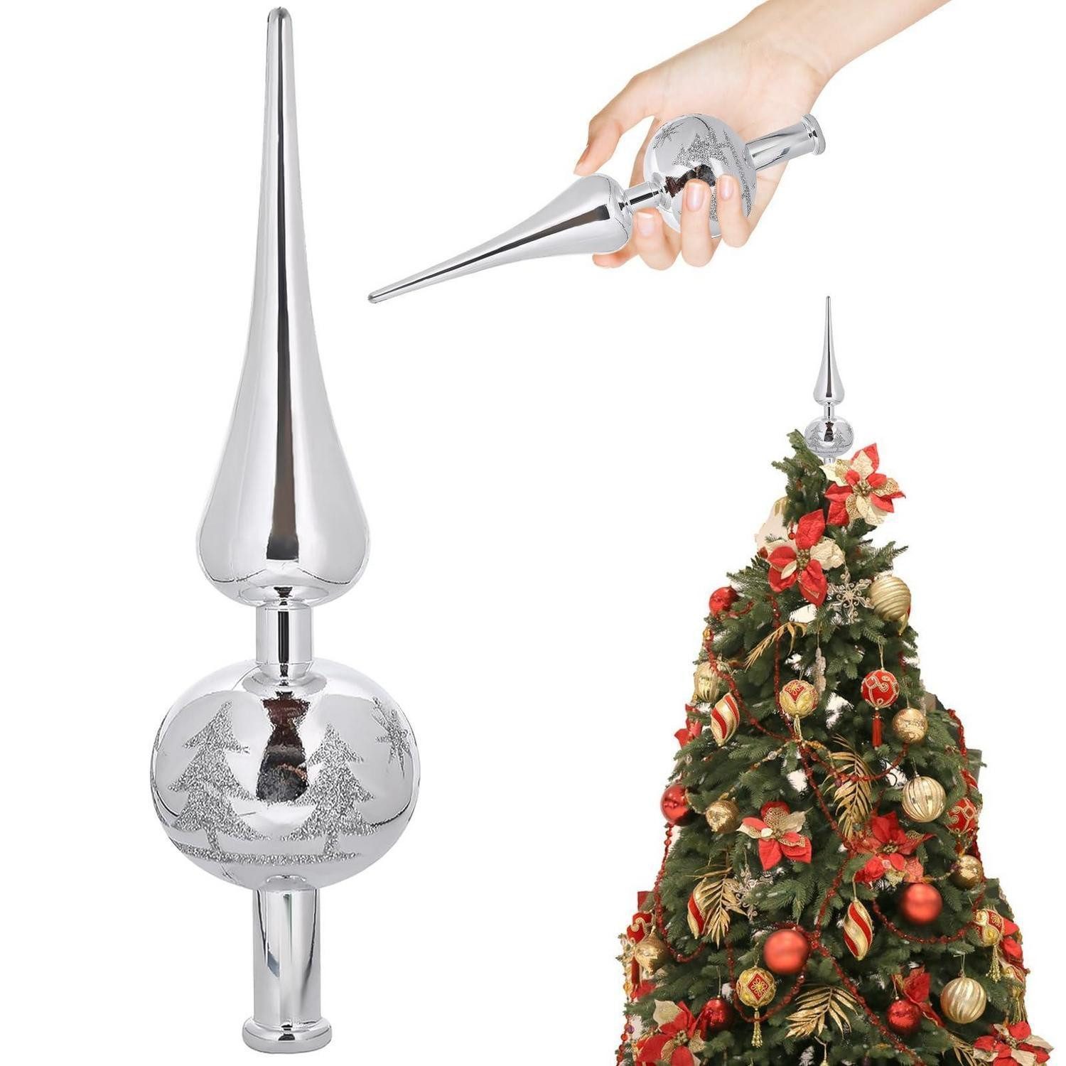 LuxusKollektion Christbaumspitze Weihnachtsbaum Spitze Silber Kalebasse