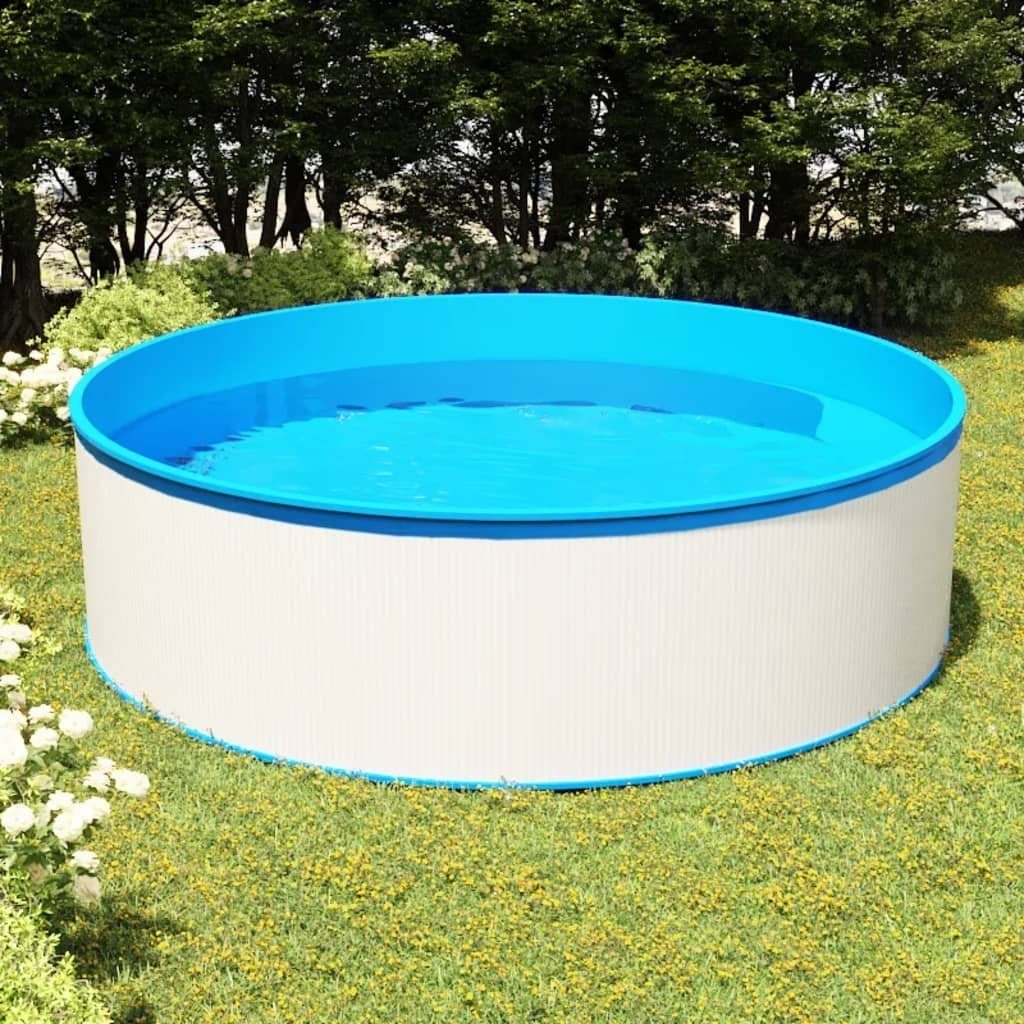 furnicato Planschbecken 350 x 90 cm Weiß und Blau aus Stahl und PVC, (1-tlg), Stabiler Gartenpool mit 7200 Litern Fassungsvermögen für den Garten