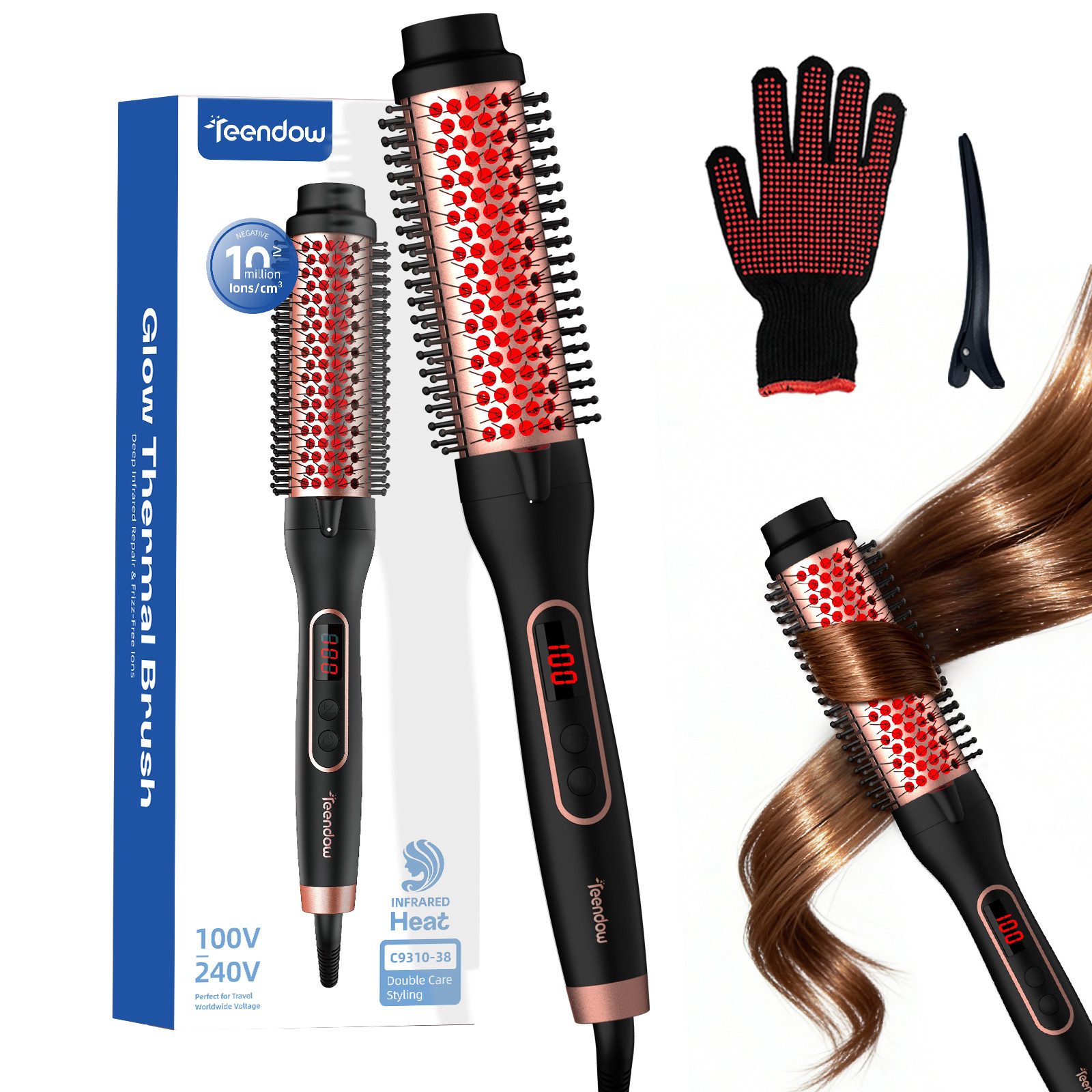Teendow Warmluftbürste Warmluftbürste C9310-38 3-in-1 Airstyler mit Ionen Infrarot