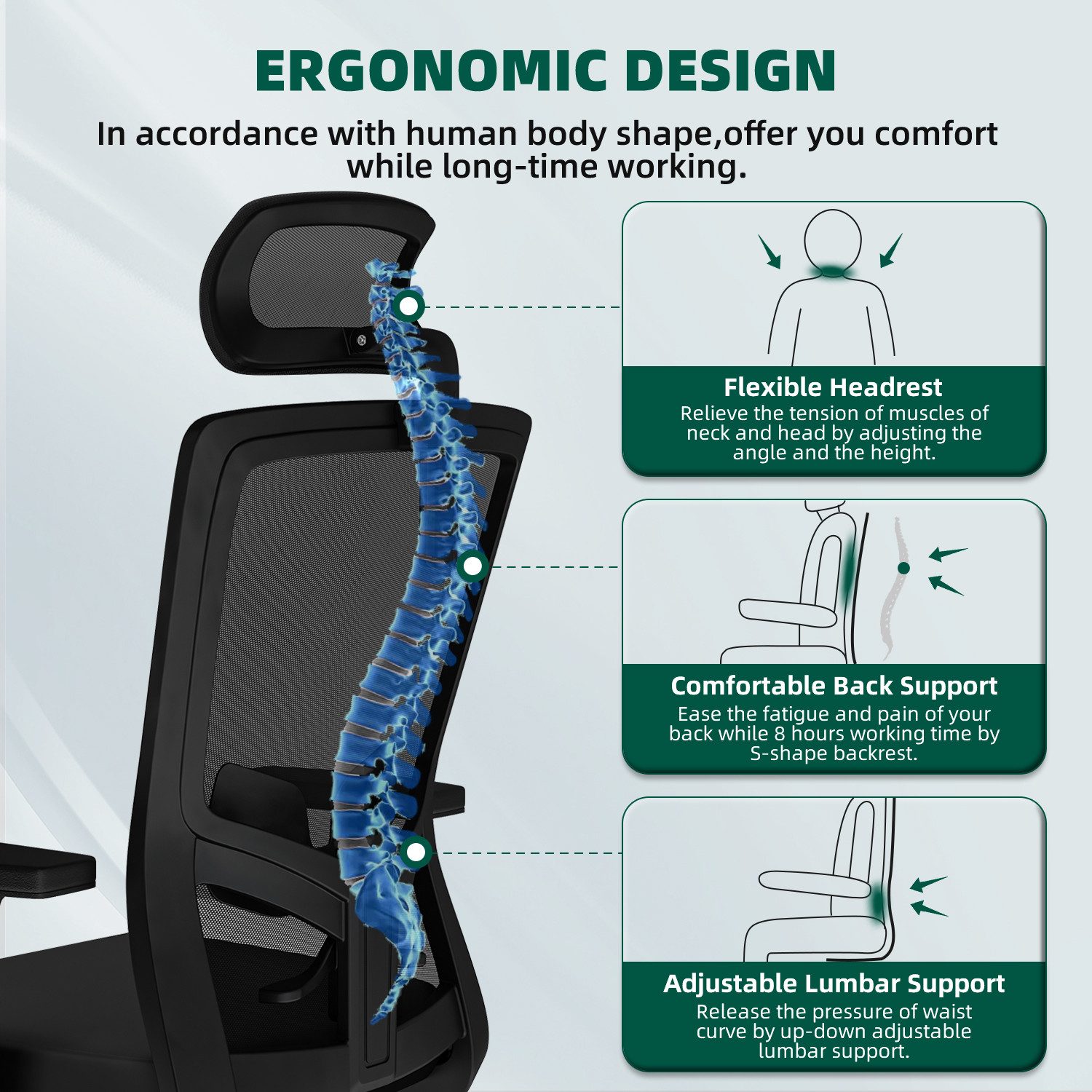 Lexzurn Bürostuhl Bürostuhl ergonomisch, Schreibtischstuhl 3D günstig online kaufen