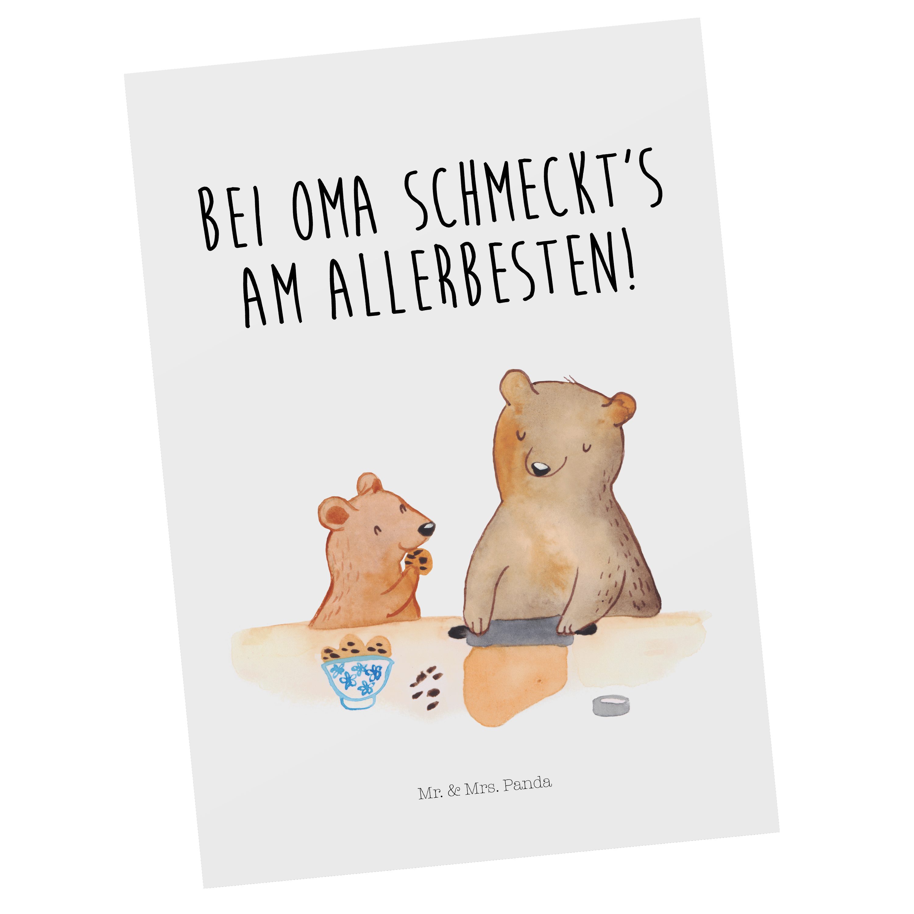 Mr. & Mrs. Panda Postkarte Oma Bär backen - Weiß - Geschenk, Karte, Schwester, Bären, Geschenkka