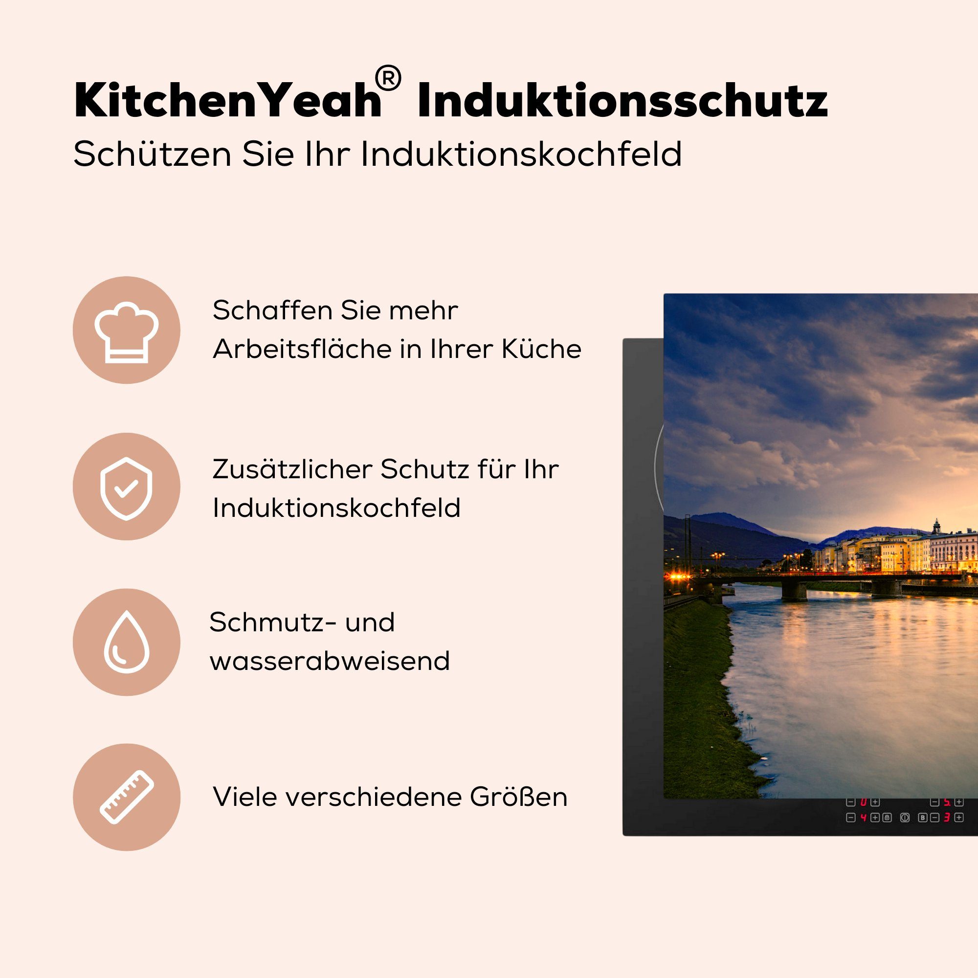 MuchoWow Herdblende-/Abdeckplatte Salzburger (1 Ceranfeldabdeckung, küche cm, 83x51 Vinyl, tlg), für Sonnenuntergang, Arbeitsplatte
