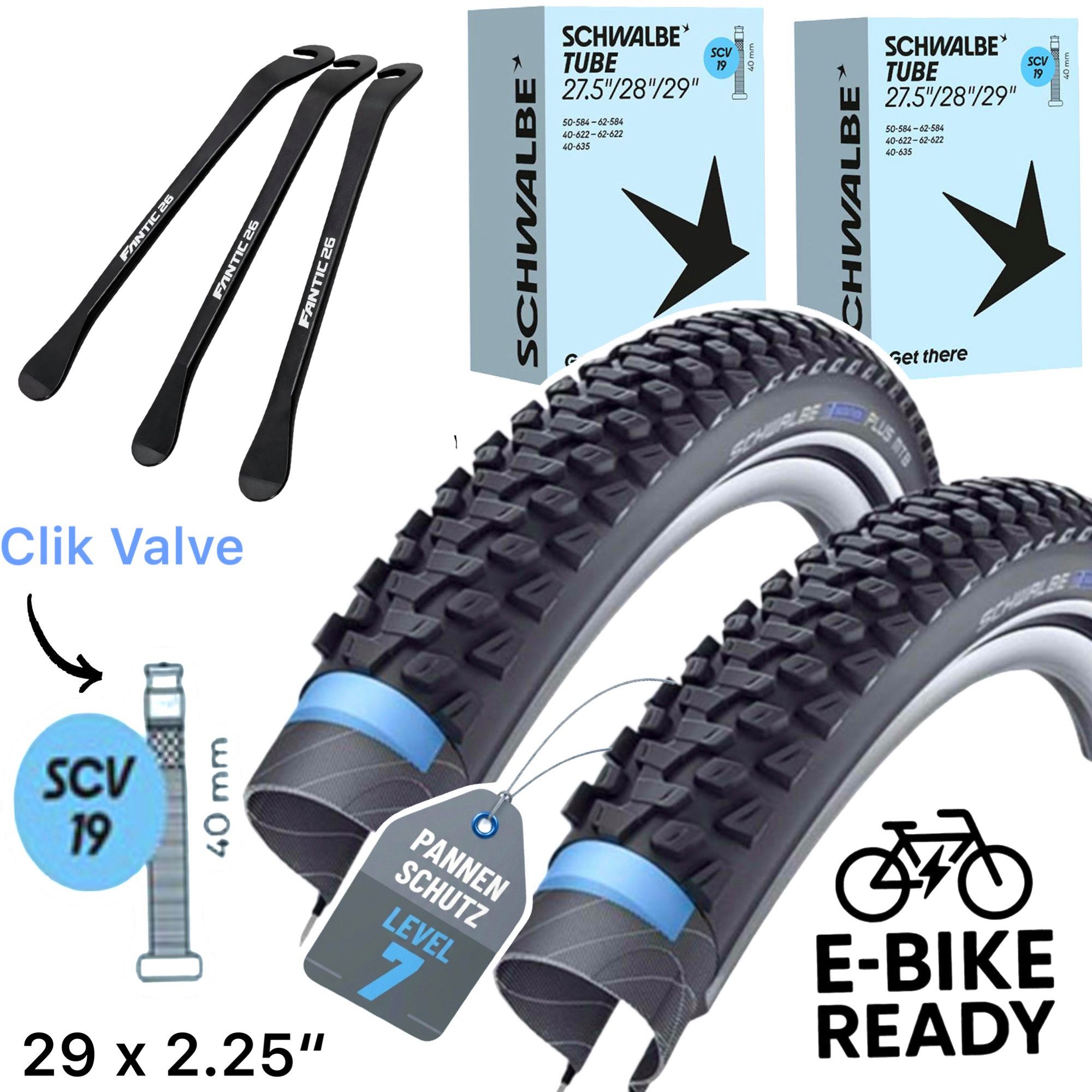 Schwalbe Fahrradschlauch Schwalbe Marathon Plus MTB Ebike 29x2,25" Reifen Schlauch SCV19 SET