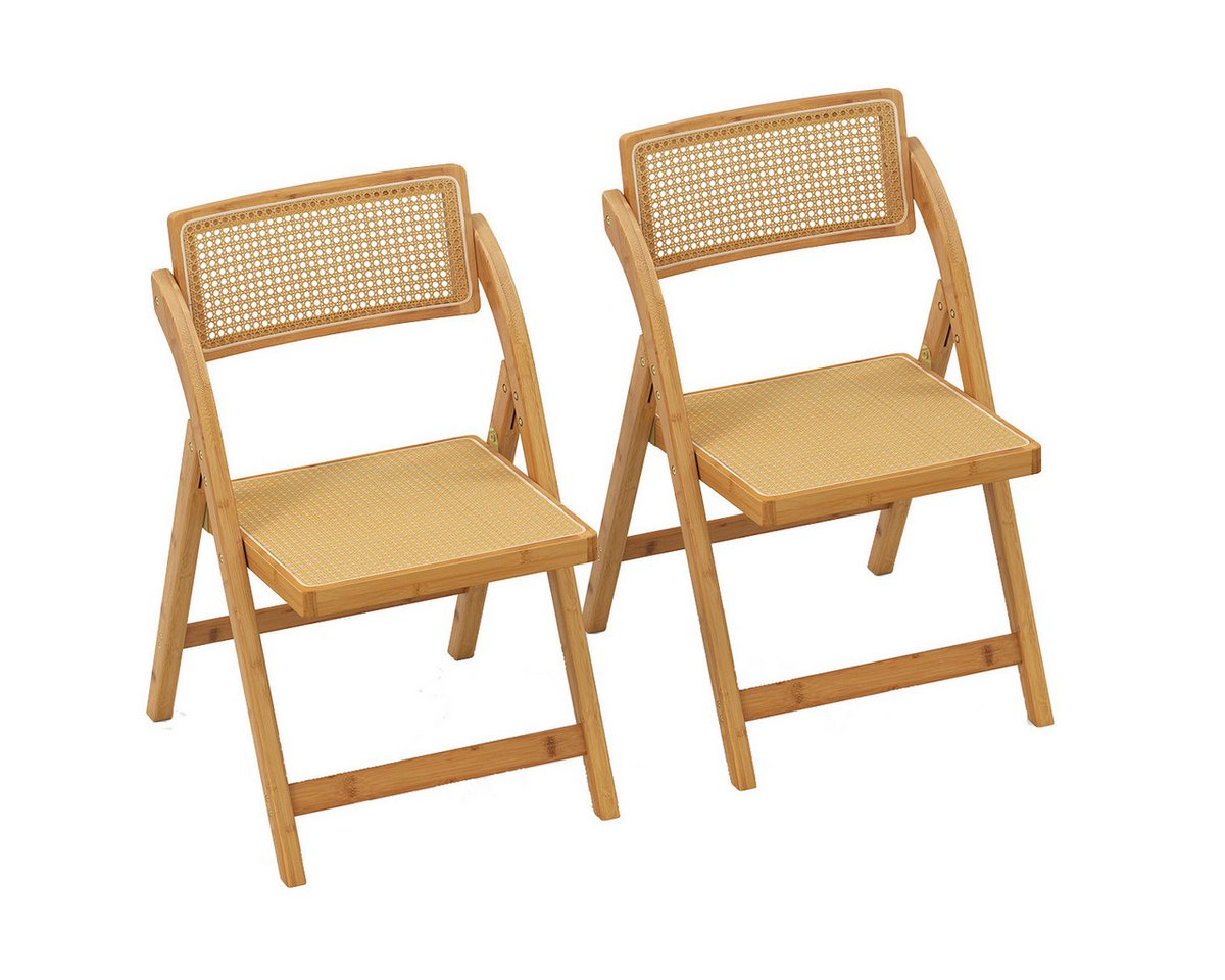 COSTWAY Klappstuhl 2er Set Esszimmerstühle, klappbar, Bambus 150kg