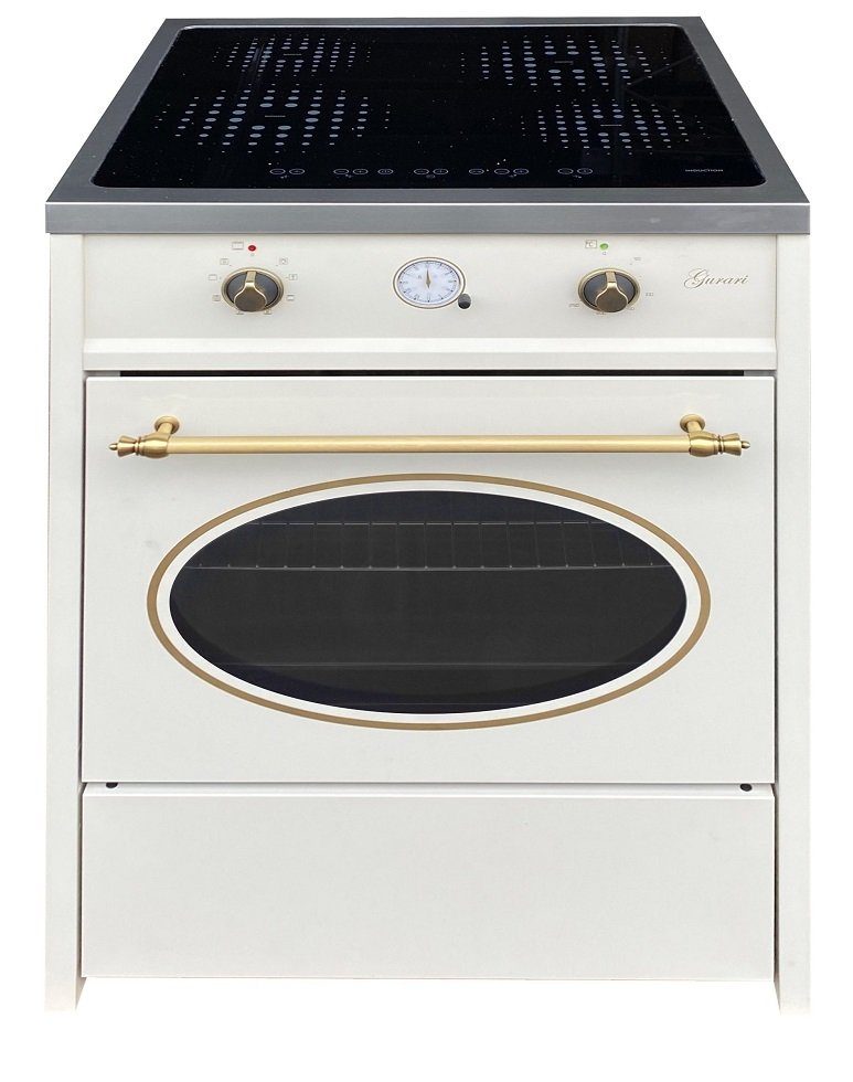 GURARI Induktions-Standherd GCH E 612 Cr r+GCH 975 Bl 6, mit 1-fach-Teleskopauszug, Retro Induktions Standherd 60 cm+Dunstabzugshaube 60cm