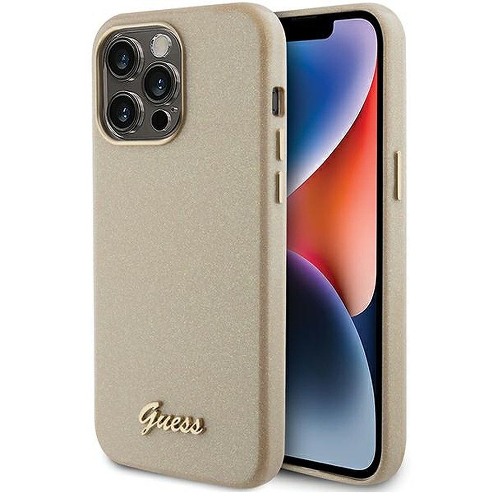 Guess Smartphone-Hülle Handyhülle Schutzhülle Glitzerhülle 6,1 Zoll, Glitzeroptik, Metall-Logo, Mikrofaserfutter