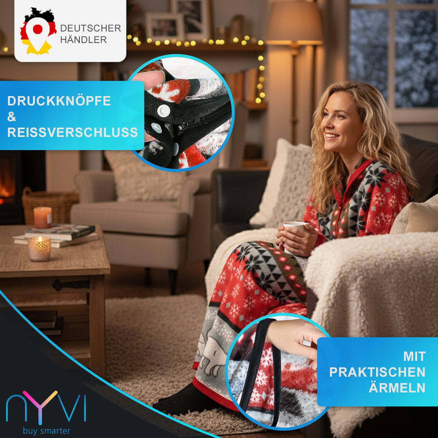 Wohndecke Ärmeldecke CozyBear - tragbare Flanell Sofadecke mit Ärmeln, NYVI günstig online kaufen