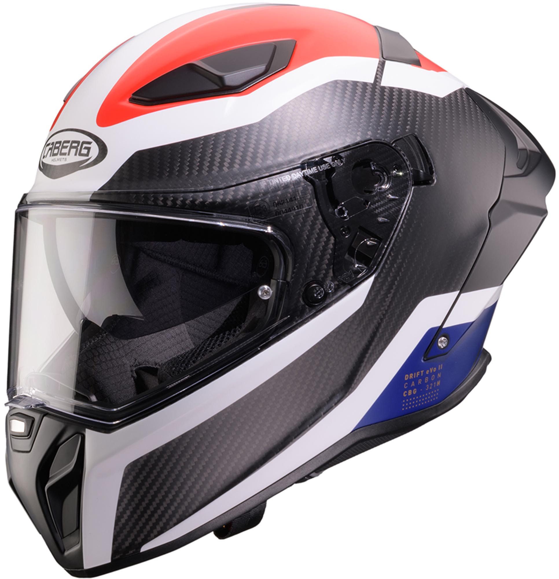 Caberg Motorradhelm Drift Evo II Carbon CBR Helm, vorbereitet für Kommunikationssystem,Notfallsystem-Polsterung (EQ