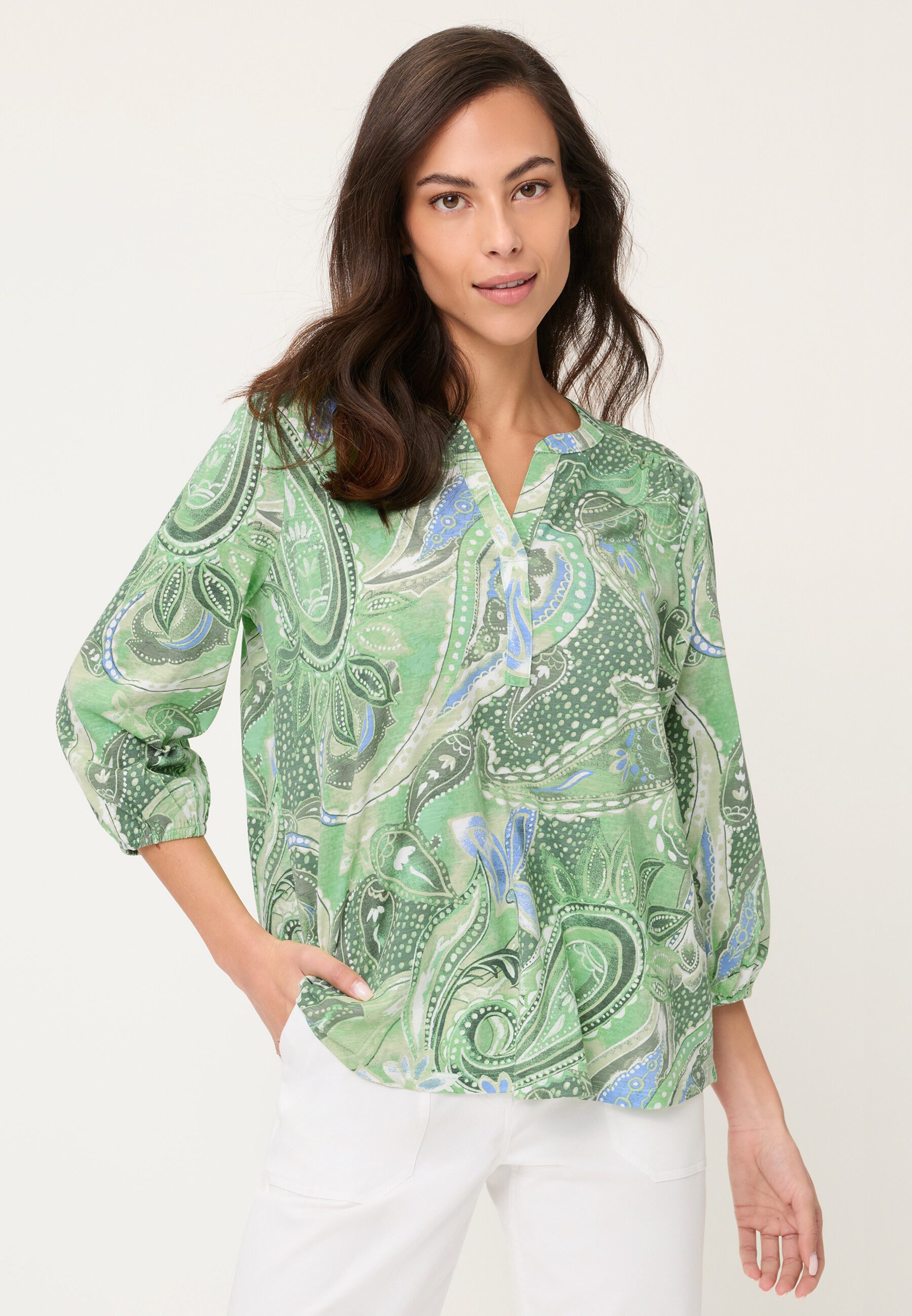 Olsen T-Shirt Shirt mit Allover-Dessin und Tunikaausschnitt