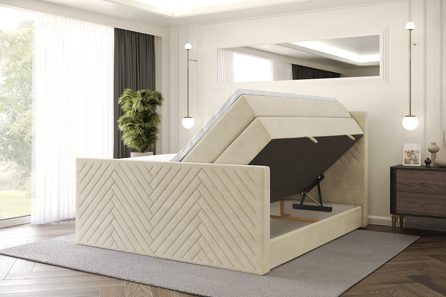 ALTDECOR Boxspringbett VEXA-Z KING (Multipocket-Matratze H4, H3 Matratze Bonellfederung, Topper, Kopfteil), Doppelbett mit Fußteil