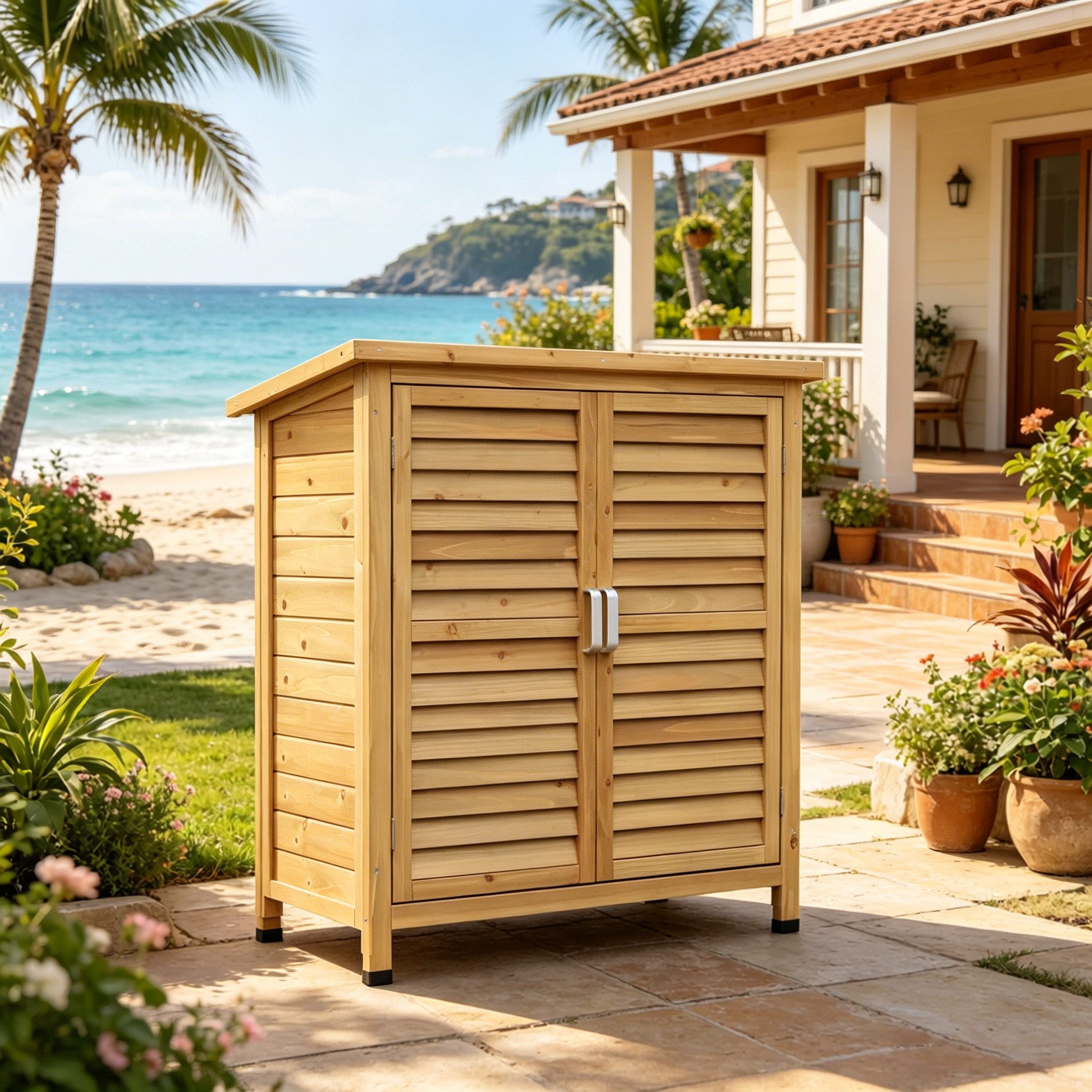 CHICFURN Garten-Geräteschrank Außenschrank aus Tannenholz zur Werkzeugaufbewahrung, BxT: 87,00x46,50 cm, (Packung, 1 St), Werkzeugschuppen für Außenbereich, gelb
