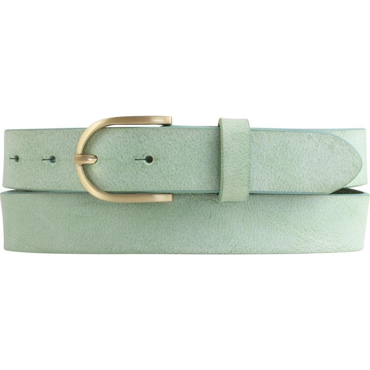 BELTINGER Ledergürtel Damen-Gürtel aus weichem Vollrindleder Vintage-Look 3 cm - Leder-Gürte weiches Leder, Gürtelschnalle in Gold Vintage Mintgrün, Gold