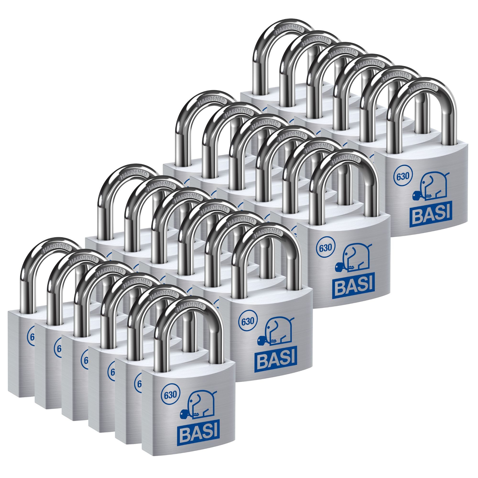 BASI Vorhängeschloss Vorhangschloss, (Spar-Set, 24-tlg), 24er Set, Breite 30 mm, Aluminium, 48 Schlüssel, gleichschließend