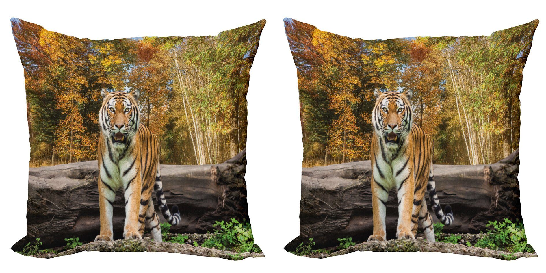 Kissenbezüge Modern Accent Doppelseitiger Digitaldruck, Abakuhaus (2 Stück), Tier Tiger in Wald