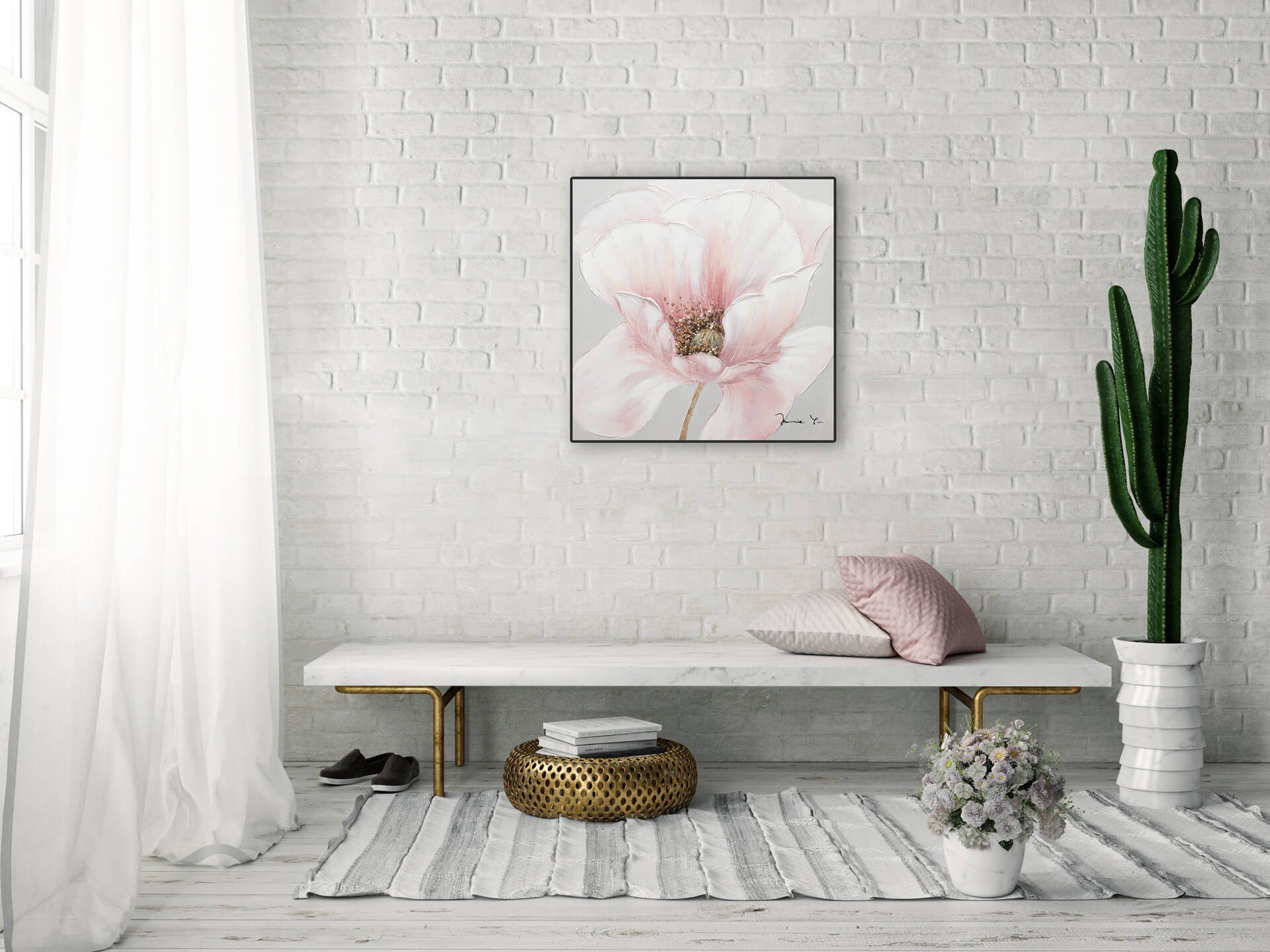 Leinwandbild Wandbild 100% Faith HANDGEMALT of Gemälde 60x60 KUNSTLOFT Wohnzimmer cm, Flower