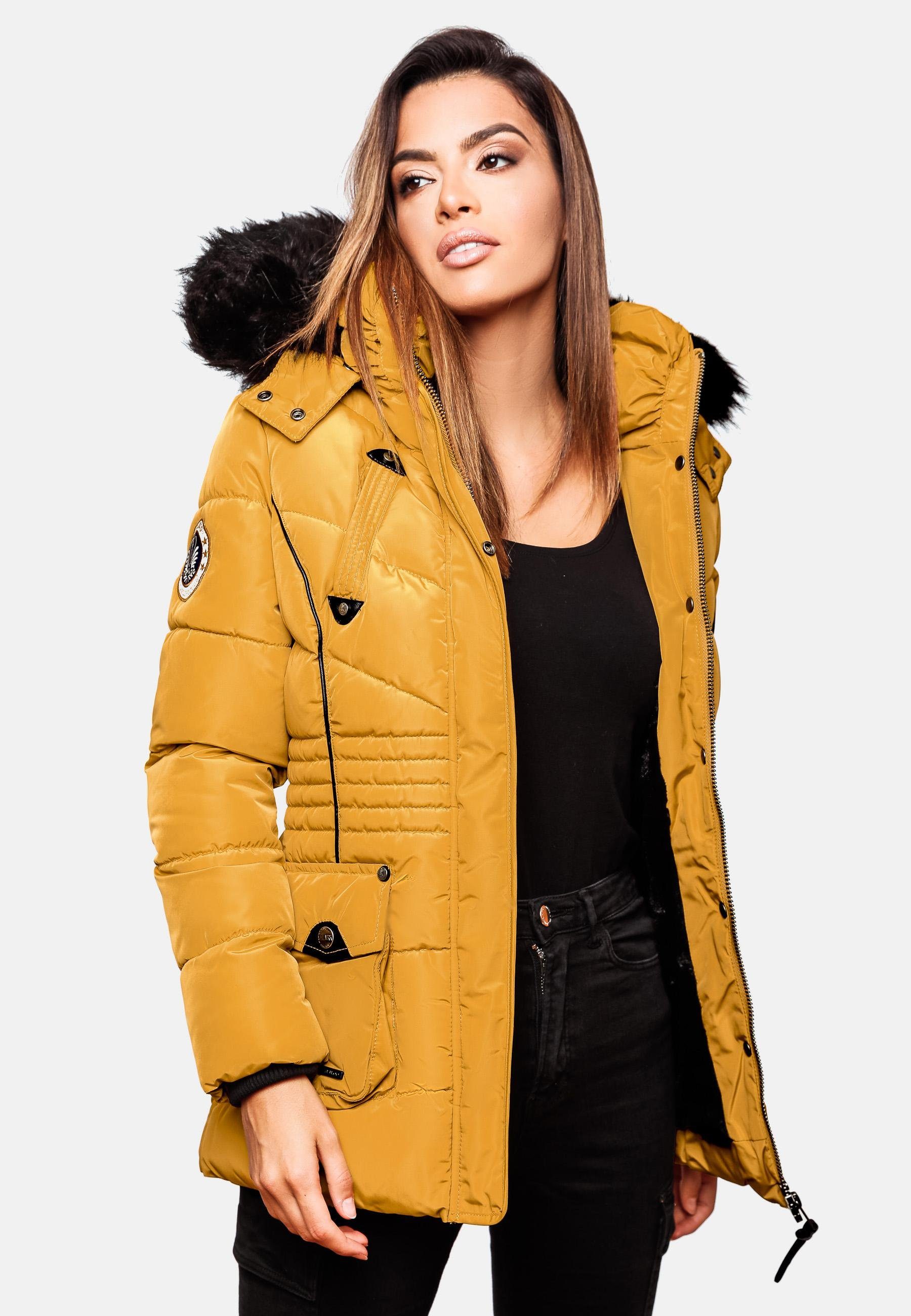 Marikoo Steppjacke Vanilla edle Winterjacke m. Kunstfellkapuze