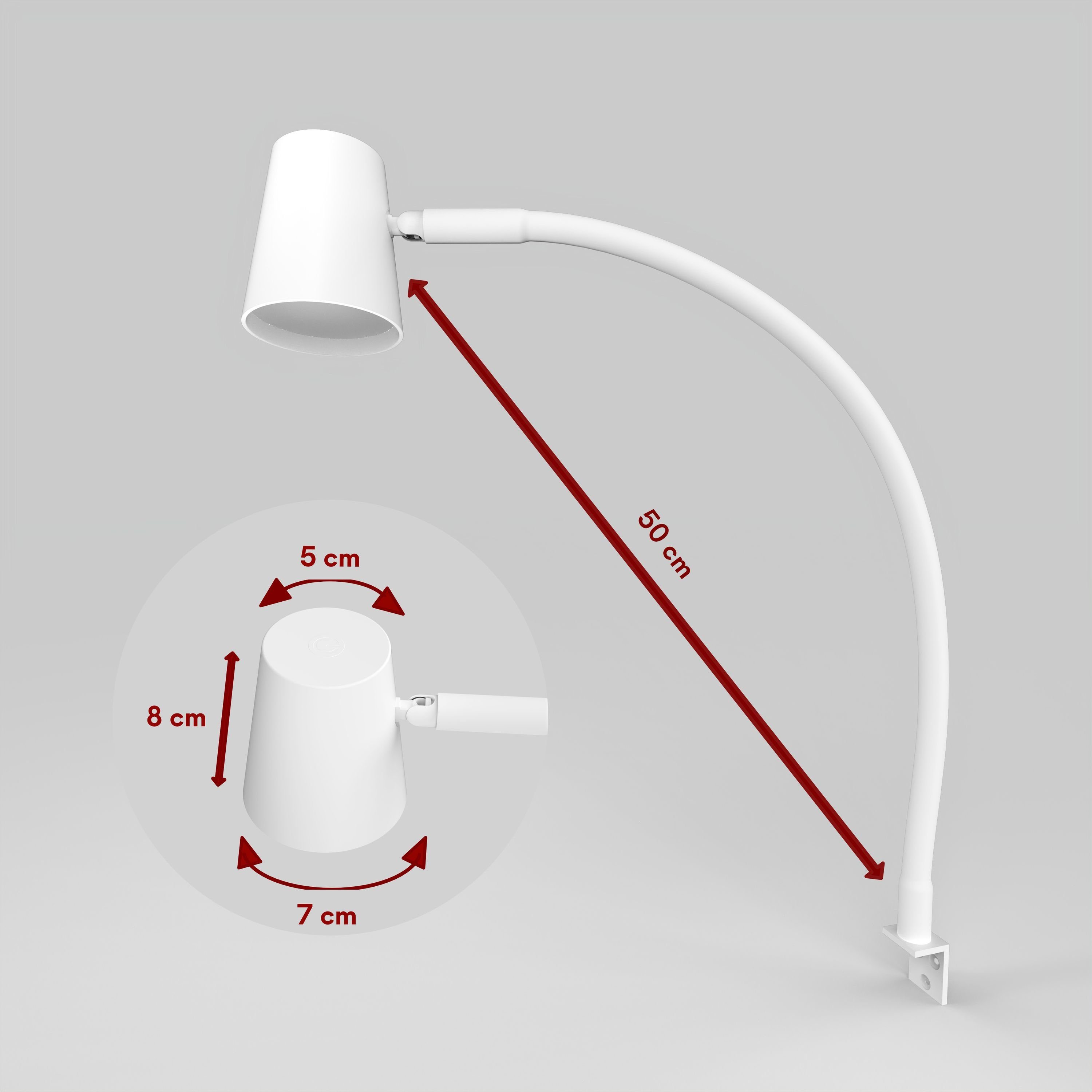 kalb Bettleuchte LED Leseleuchte weiß, flexibler Leuchten-Hals, dimmbar, 2er Set