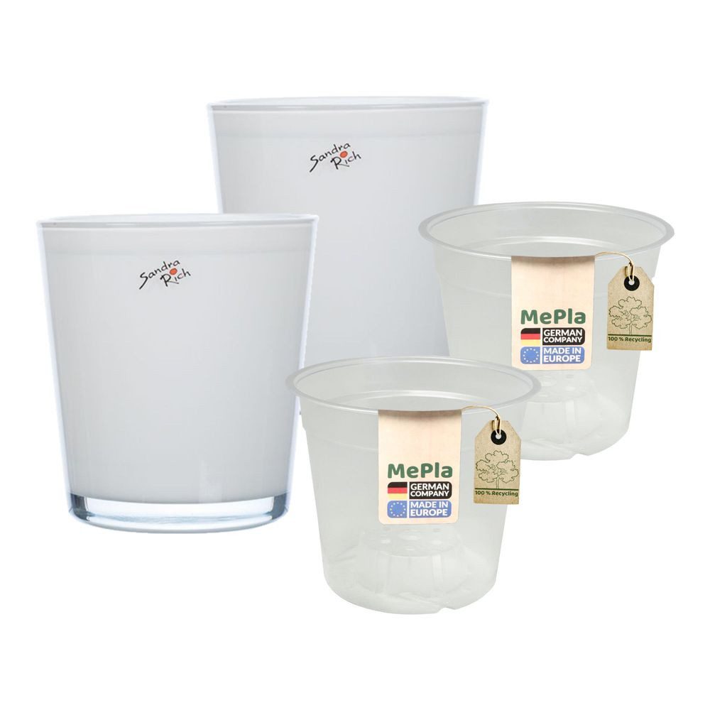 Heimwerkercenter Übertopf MePla - 2 Stück - Glas-Orchideenkübel ø 12,5 Weiss + Pflanztopf 12