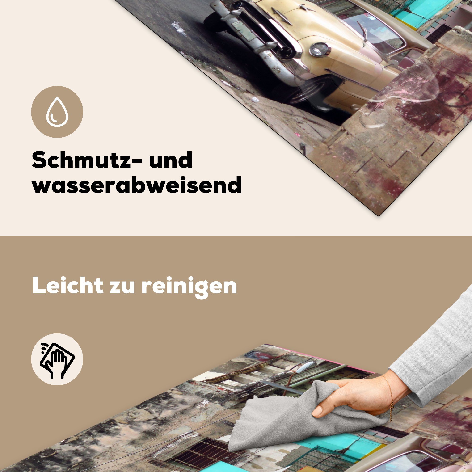 tlg), - 78x78 - Arbeitsplatte Vinyl, für küche cm, Ceranfeldabdeckung, Oldtimer MuchoWow (1 Kuba Havanna, Herdblende-/Abdeckplatte