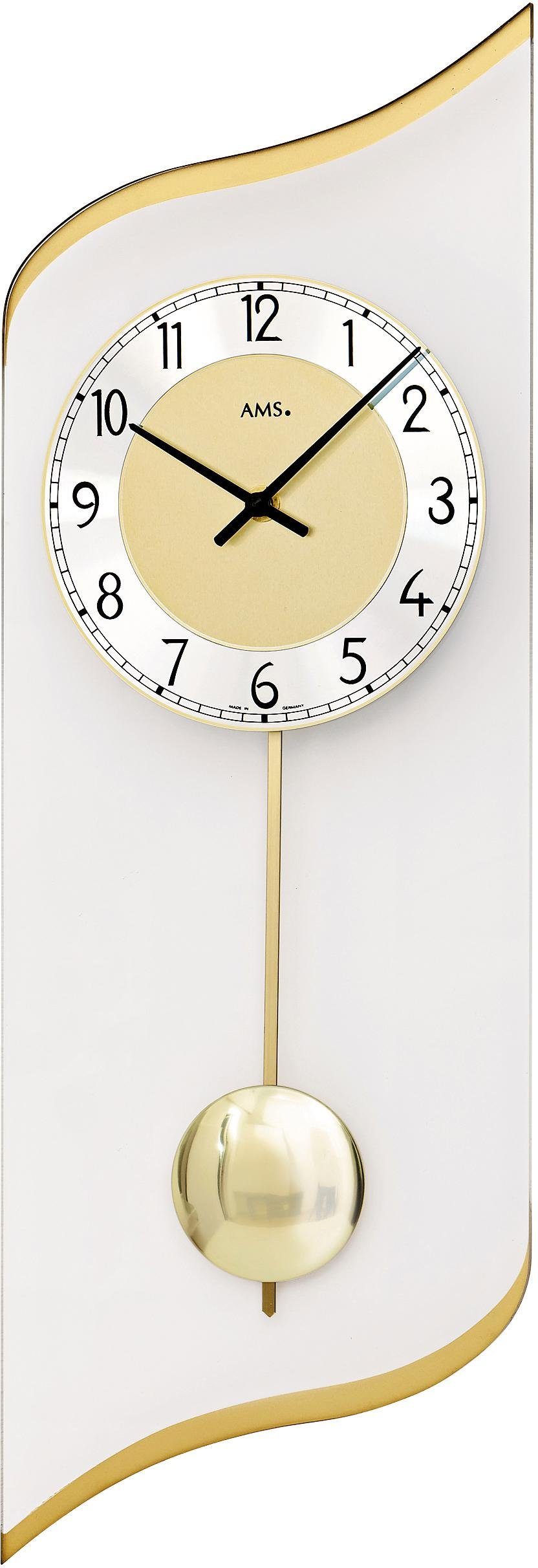 AMS Pendelwanduhr W7437 (Quarzuhr,Glasgehäuse,Esszimmer,Wohnzimmer,Made in Germany)