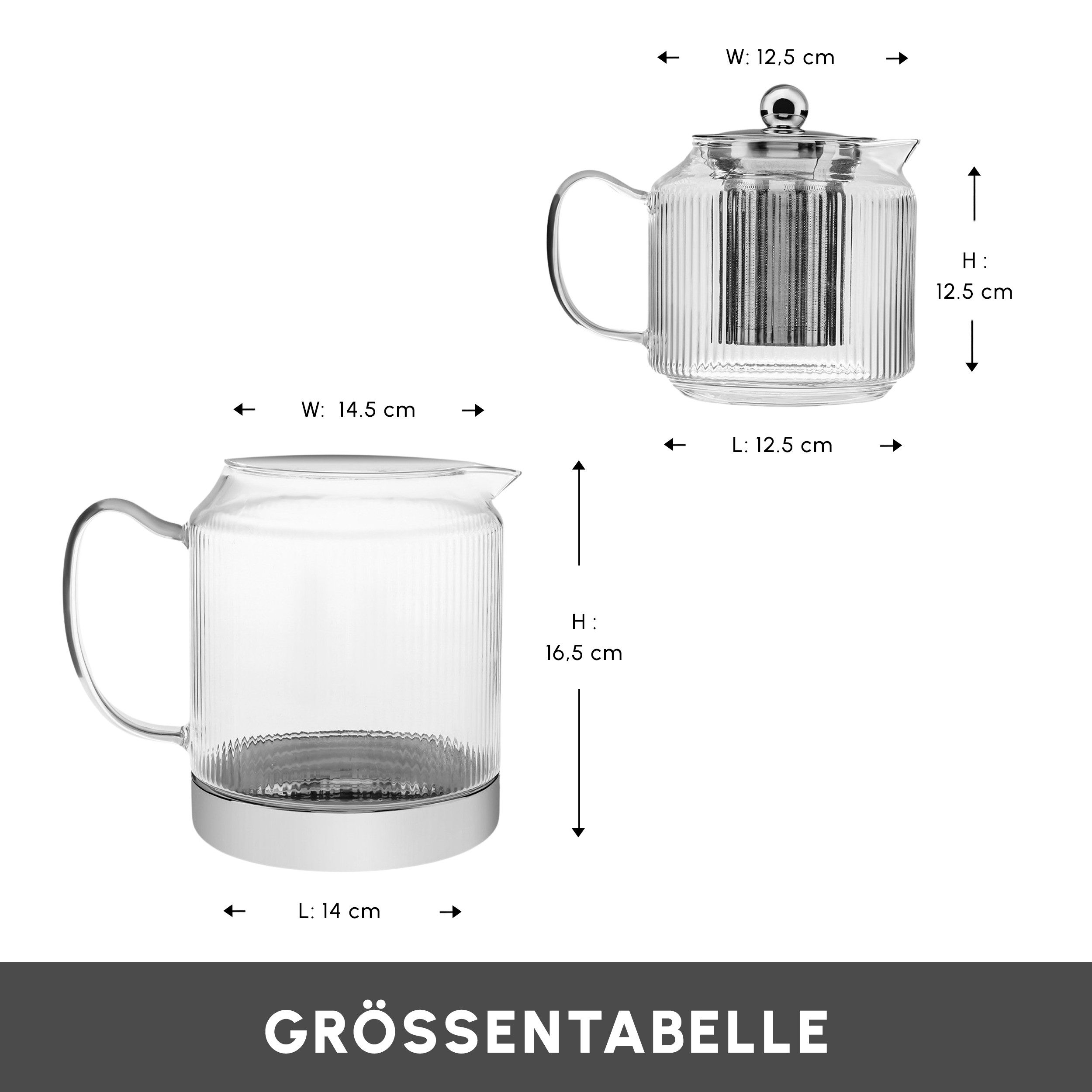 Karaca Teekanne Karaca Keops XL Borosilikat Glas-Teekannen-Set, 1.95L, Silber-Design, 1.95 l, Induktionsgeeignet, elegantes Design – Bild 2 von 5