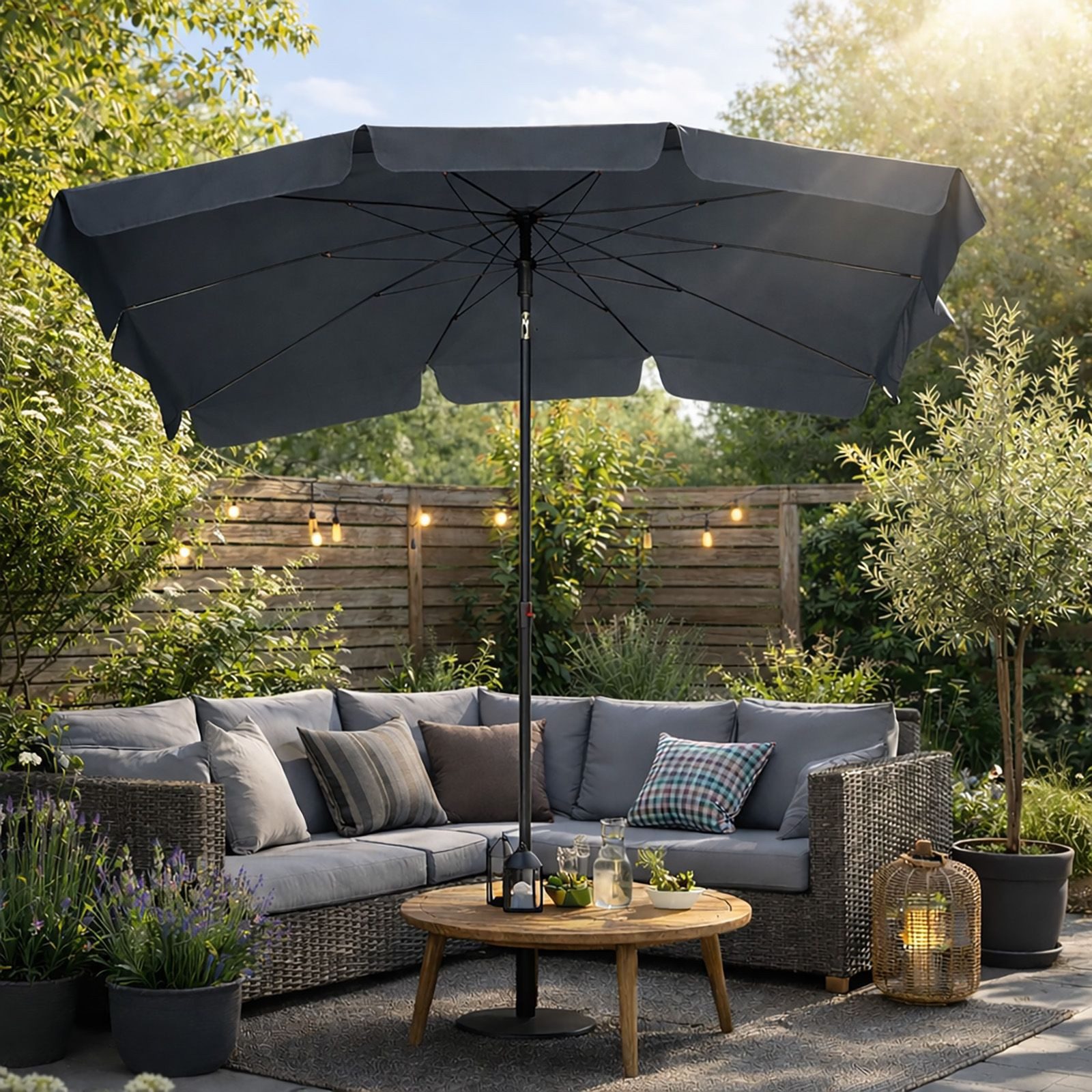 BURI Sonnenschirm Sonnenschirm Gartenschirm Balkonschirm Grau 210x140cm Kippbar – Bild 2 von 5
