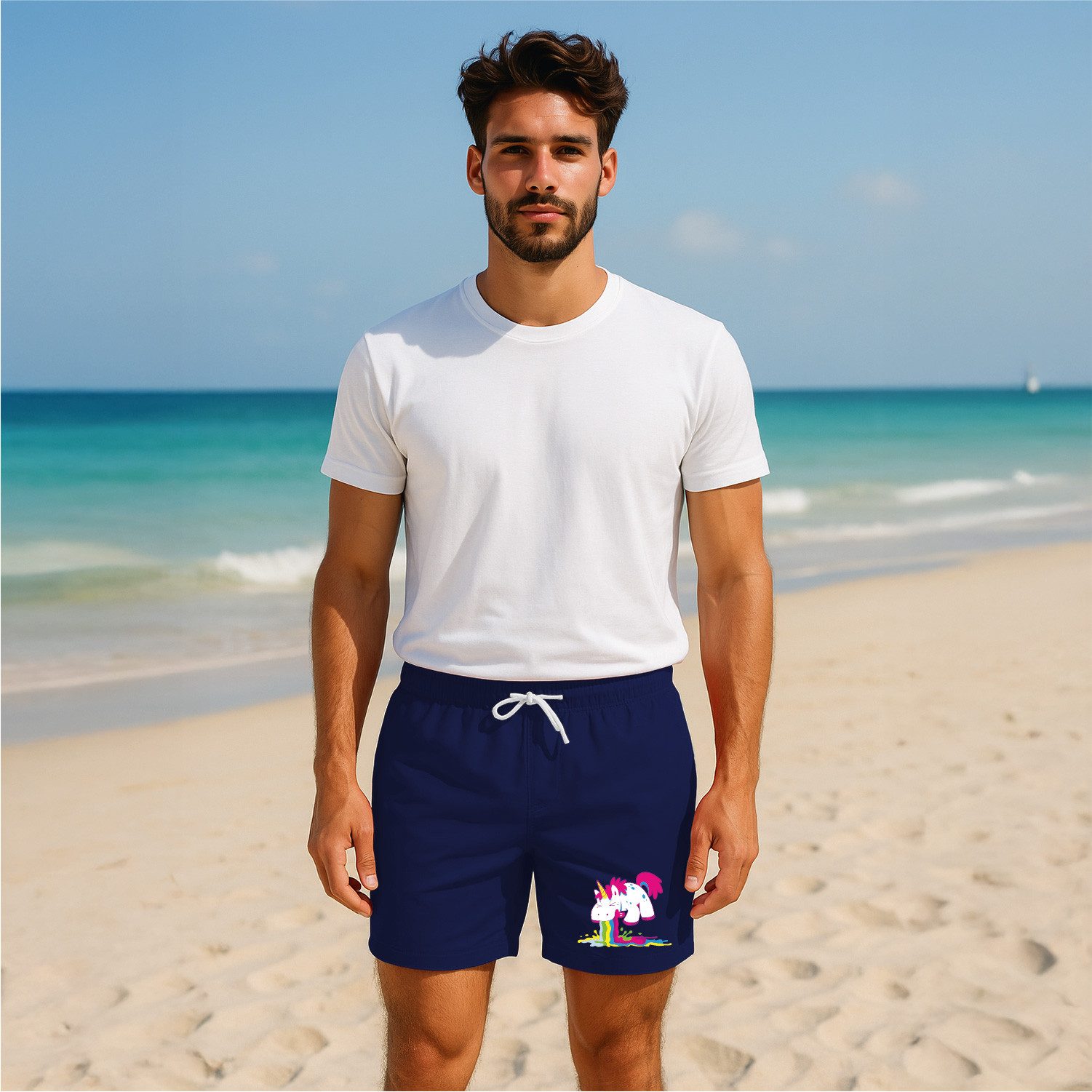 deinshirt Badehose Schwimmshorts Kotzendes Einhorn Integrierter Netz-Slip, aufgesetzte Gesäßtasche mit Klettverschluss