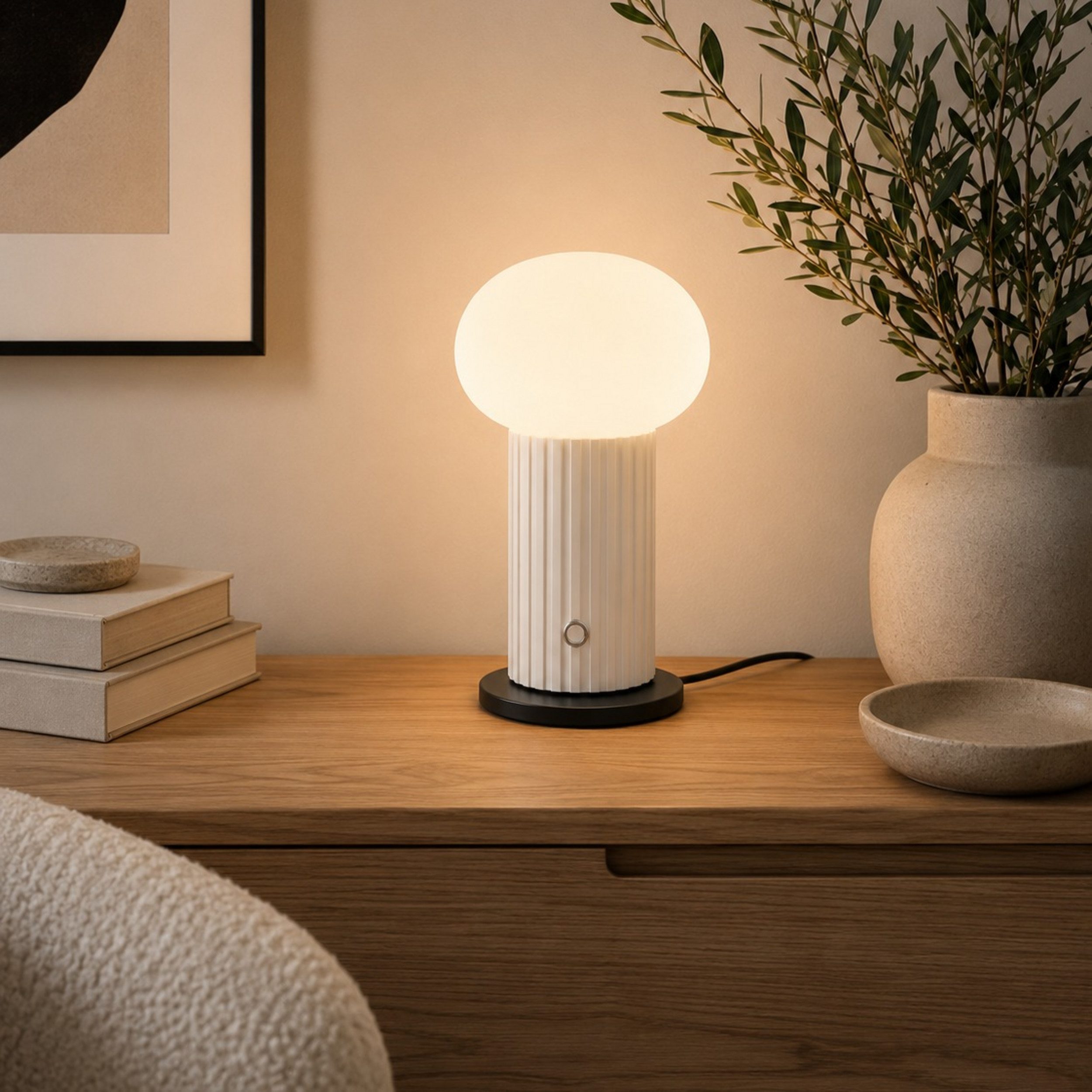 Lightbox Tischleuchte, LED fest integriert, Warmweiß, LED Tischleuchte 18cm, 250 lm, 3000K, akkubetrieben, Wireless Charging