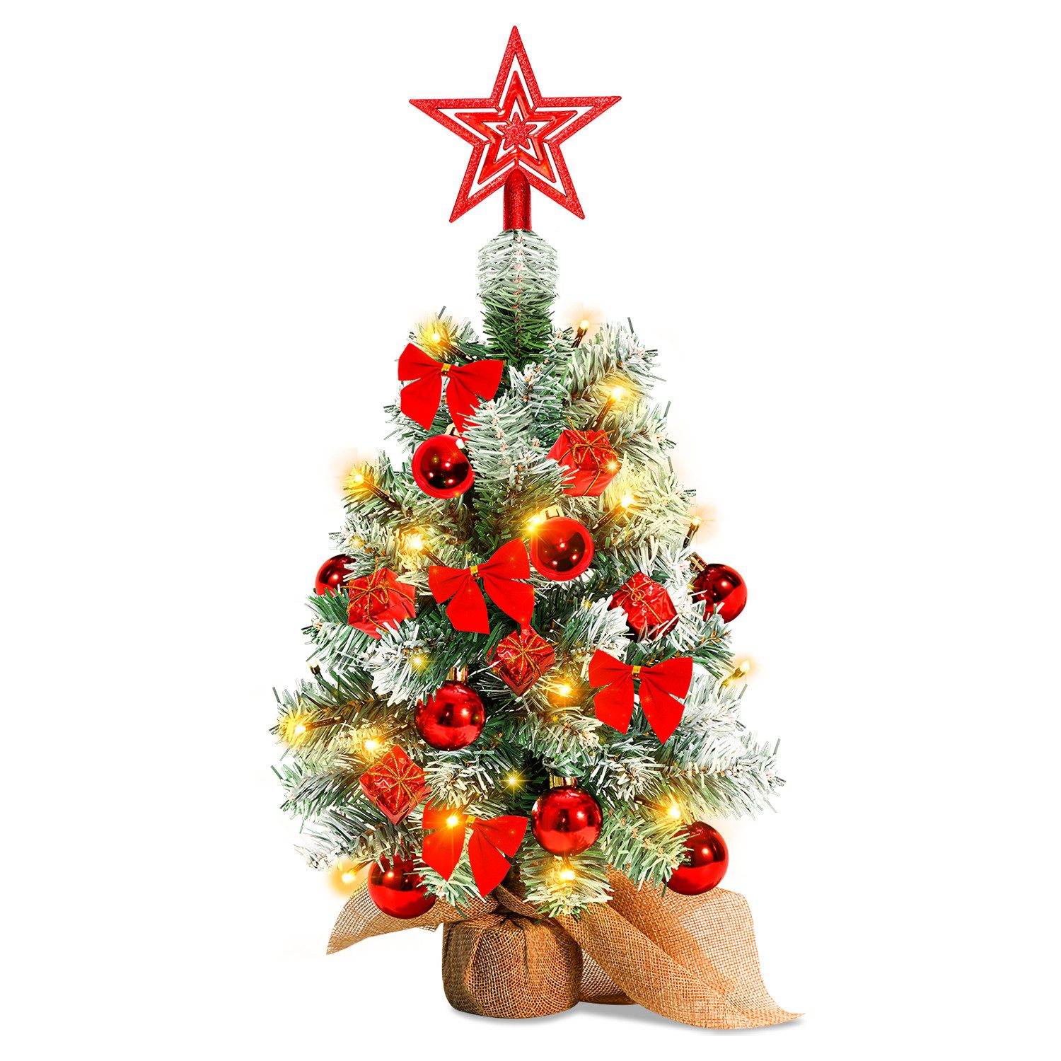 Clanmacy Künstlicher Weihnachtsbaum Mini Weihnachtsbaum, 40cm Tisch-Weihnachtsbaum mit LED-Lichterkette