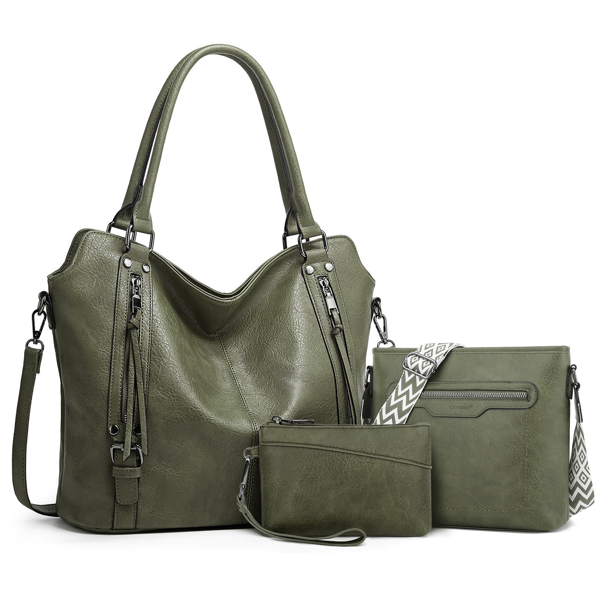 TAN.TOMI Handtasche 3-Tlg Shopper Schultertasche Geldbörse Damen Groß Umhängetasche, Für Freizeit Business Schule Büro usw in schlichter Optik