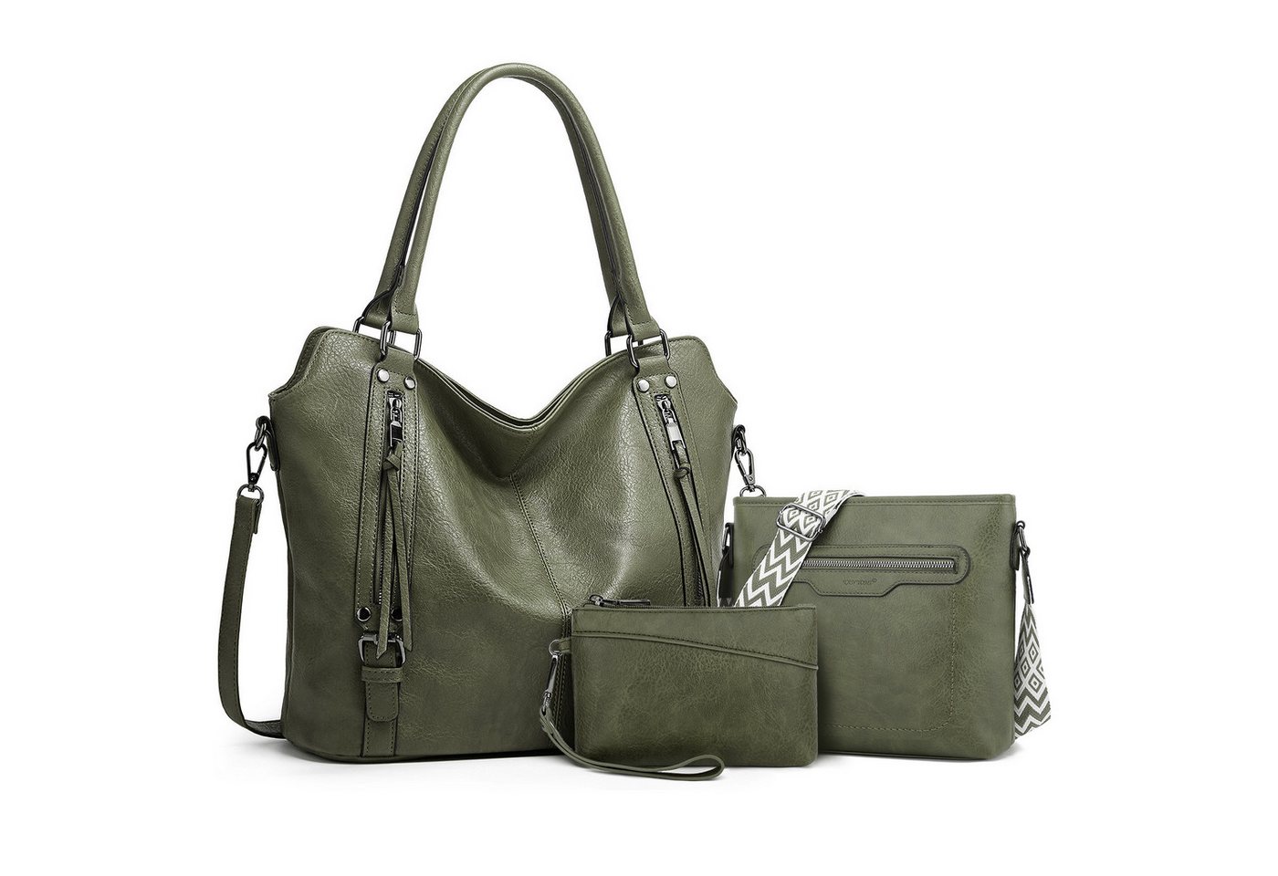 TAN.TOMI Handtasche 3-Tlg Shopper Schultertasche Geldbörse Damen Groß Umhängetasche, Für Freizeit Business Schule Büro usw in schlichter Optik