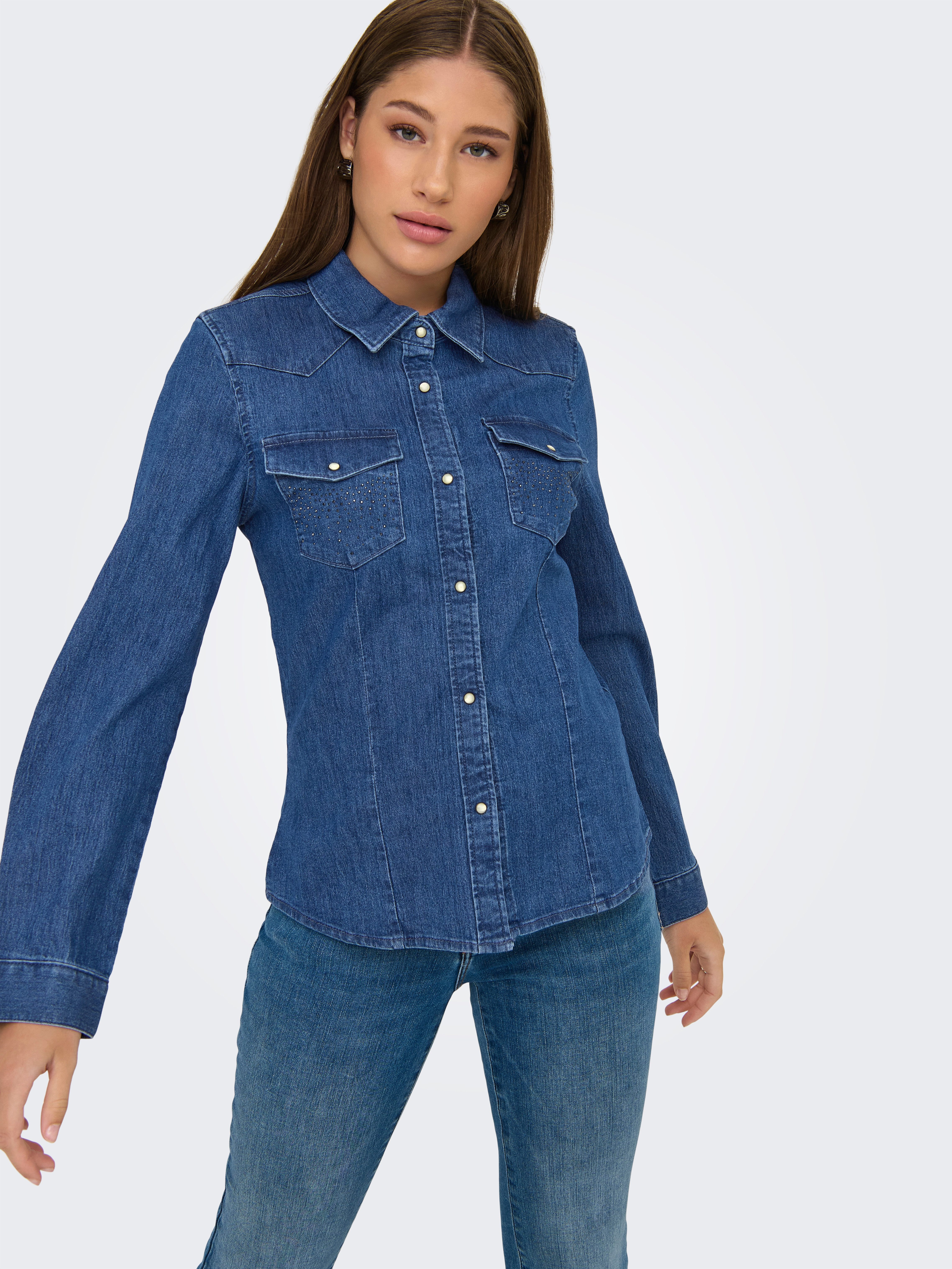 ONLY Jeansbluse ONLSASIA L/S RHINESTONE DNM günstig online kaufen