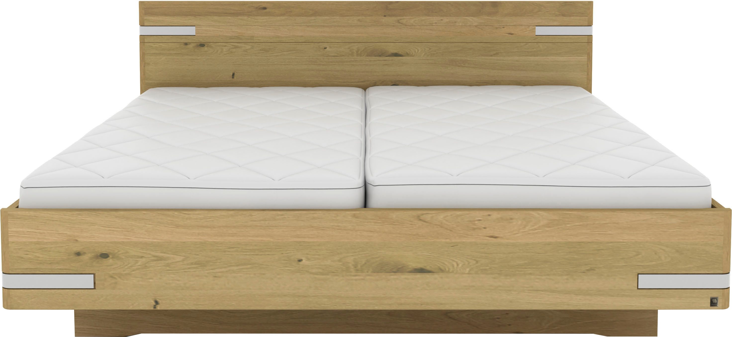 Musterring Holzbett Savona, Bettgestell, Bettrahmen, teilmassiv Bianco-Eiche (Belastbarkeit 220 Kg, 4-fache Liegehöhenverstellung, MADE IN GERMANY), Kopfteil in Bianco-Eiche massiv, Details in Chrom, verschiedene Größen