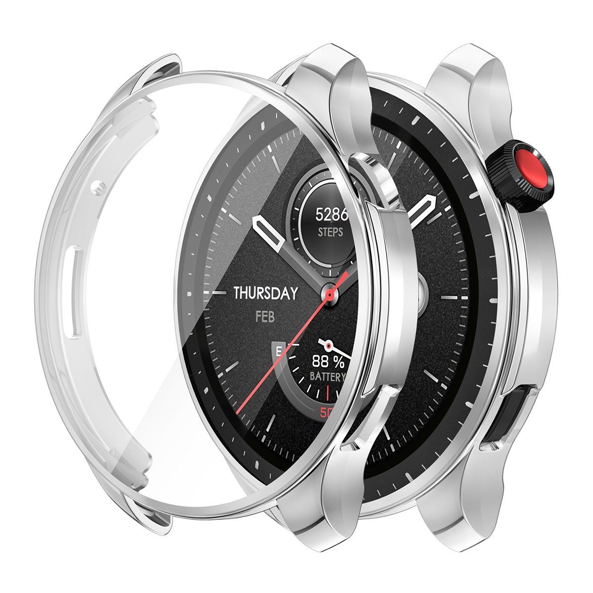 Wigento Smartwatch-Hülle Für Amazfit GTR 4 Smartwatch-Hülle mit Displayschutz Silber Hülle Case