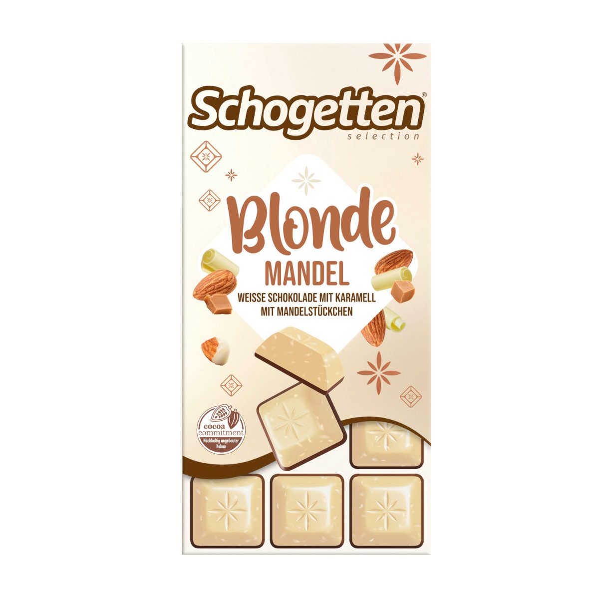 Schogetten Schokolade, Schogetten Blonde Mandel weiße Schokolade mit Karamel Packung 100g