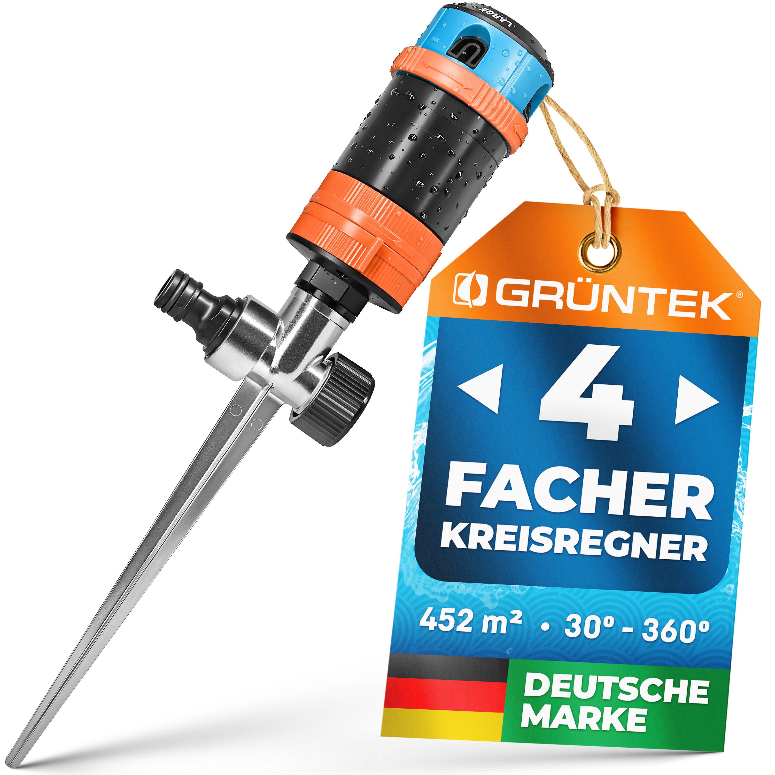 GRÜNTEK Kreisregner 4-facher Multifunktions-Kreisregner bis 452 qm, (Sprinkler)