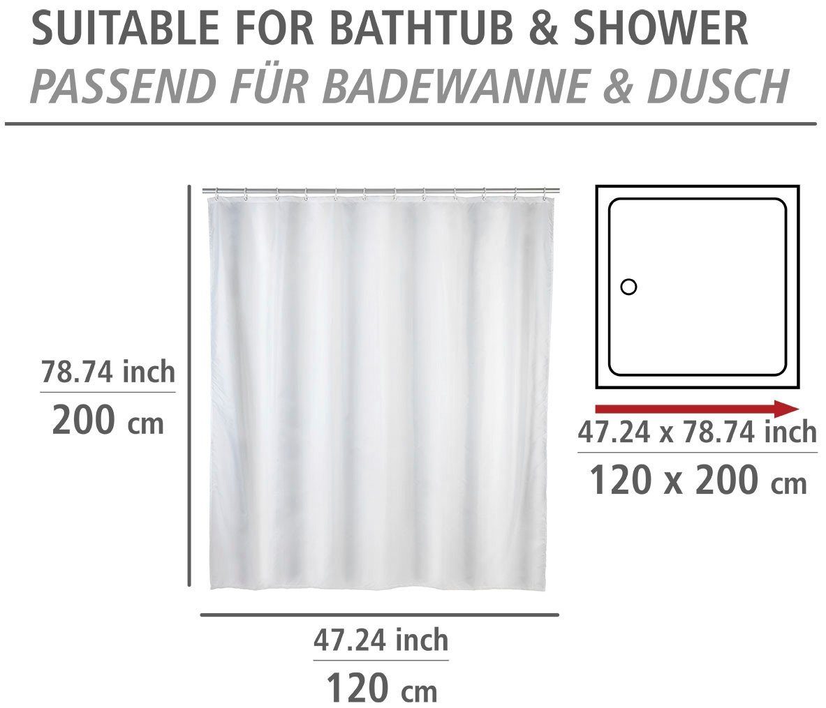 WENKO Duschvorhang Uni Breite 120 cm, Höhe 200 cm