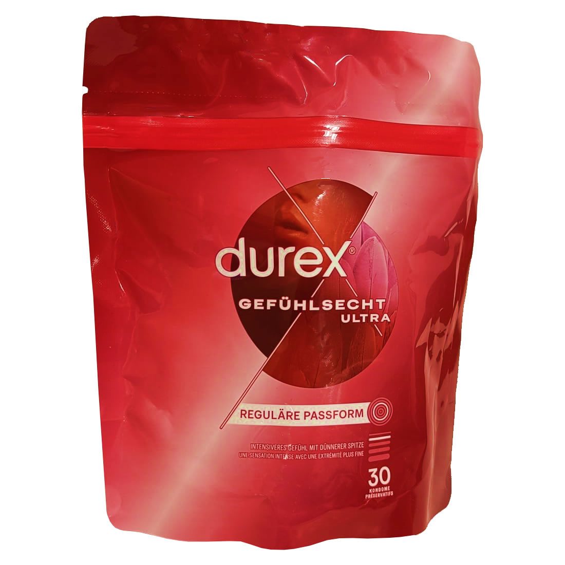 durex Kondome Gefühlsecht Ultra Packung mit, 30 St., hauchzarte Markenkondome mit 20% dünnerer Spitze