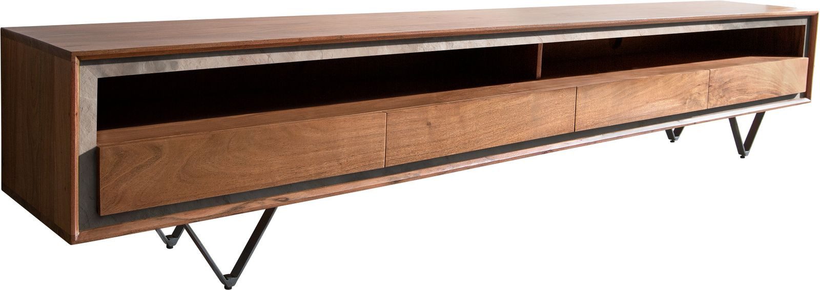 DELIFE Lowboard Stonegrace, Akazie Braun Steinfurnier 240 cm 4 Schübe 1 Fac günstig online kaufen