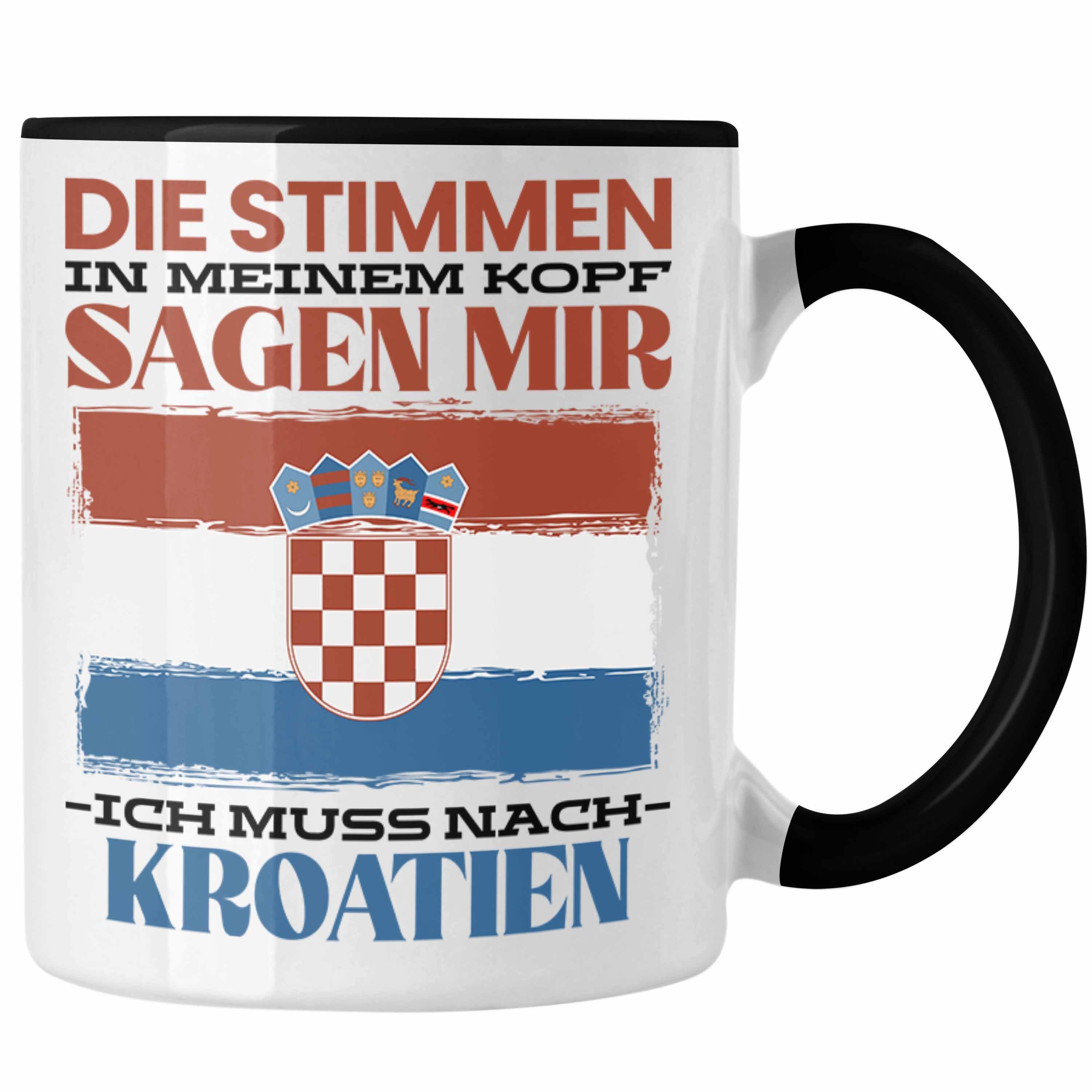 Trendation Tasse Kroatien Tasse Urlaub Heimat Geschenk Spruch Kroatie Geschenkidee Schwarz | Teetassen
