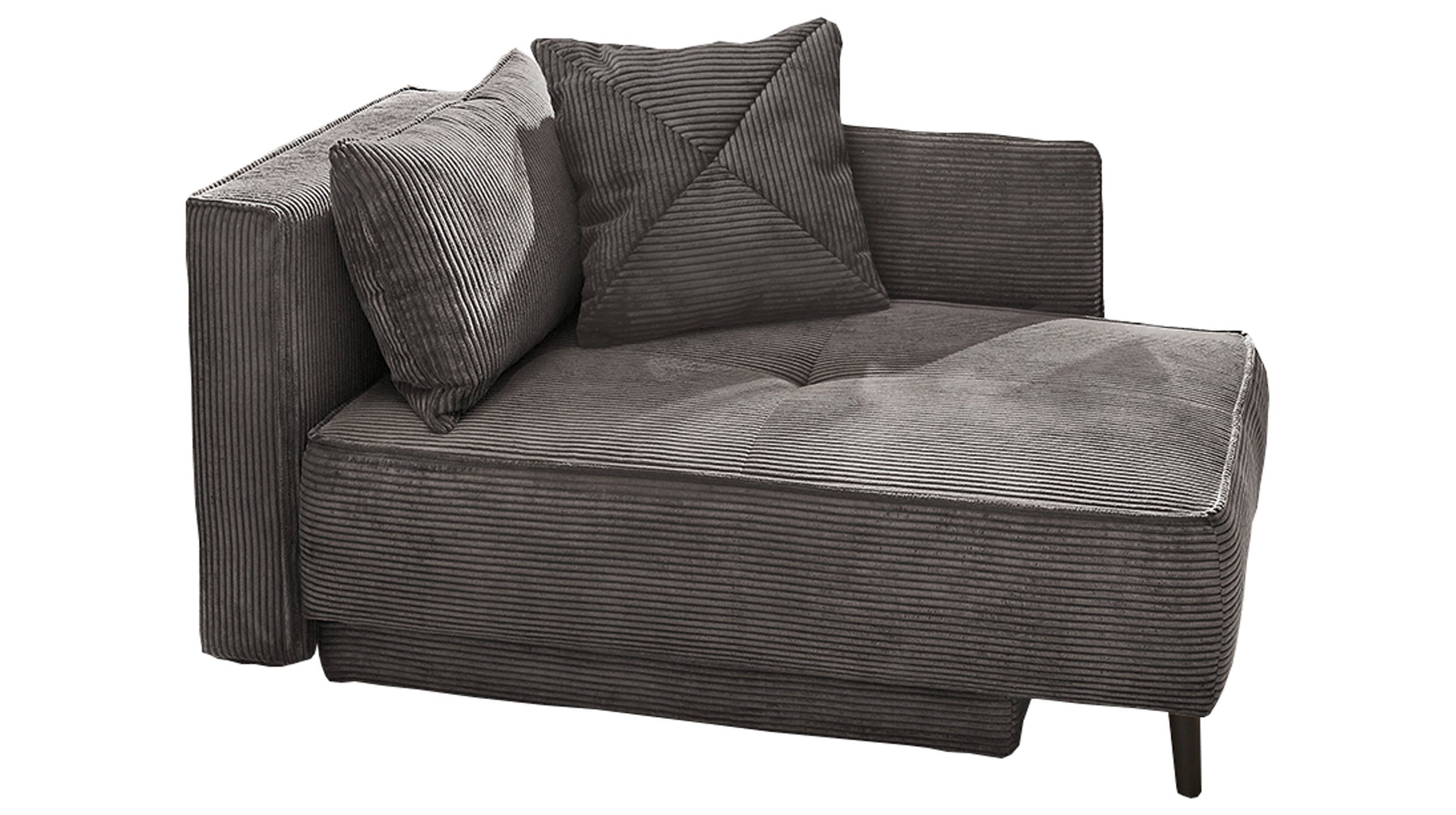 Massivart® Recamiere REX Einzelsofa grau oder grün Cord 155 cm, Bettfunktion / Bettkasten / Federkernpolsterung / Metallfüße