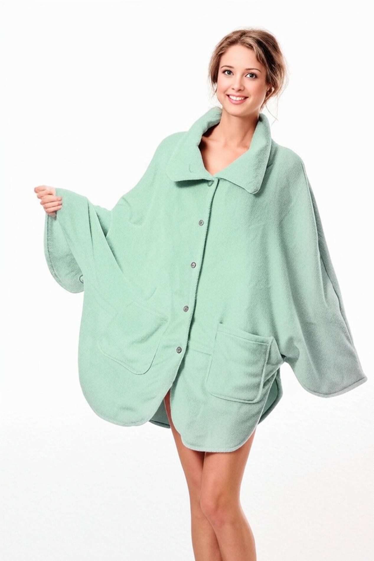 M-Diamant Morgenmantel Bademantel Morgenmantel Kuscheliger Fleece-Poncho günstig online kaufen